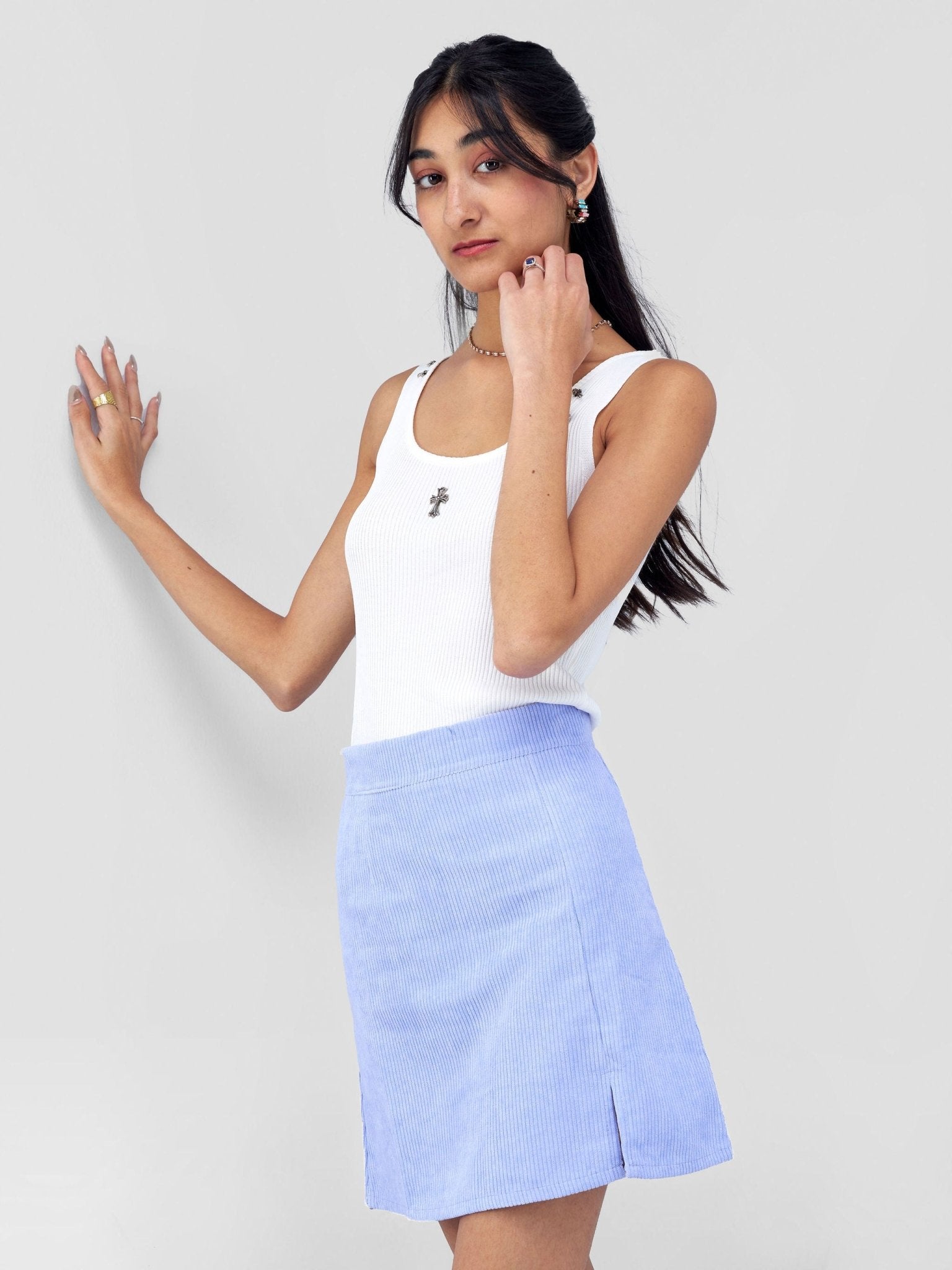Anika Corduroy Side Slit Mini Skirt - Purple - Shopzetu