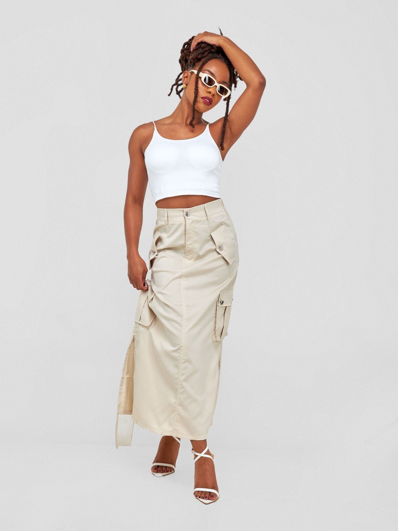 Lola Sleeveless Spaghetti Strap Crop Top With Open Back - White - Shopzetu