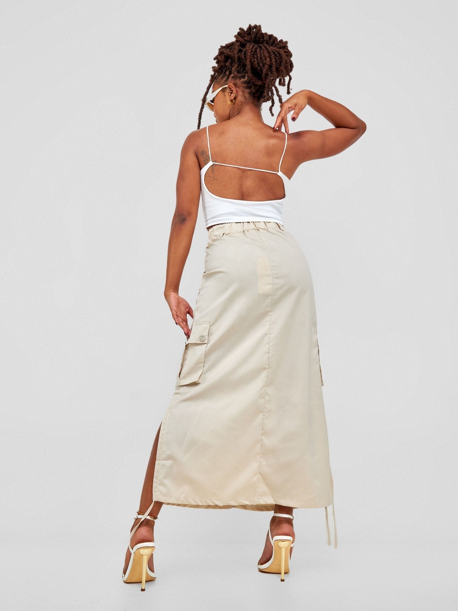 Lola Sleeveless Spaghetti Strap Crop Top With Open Back - White - Shopzetu