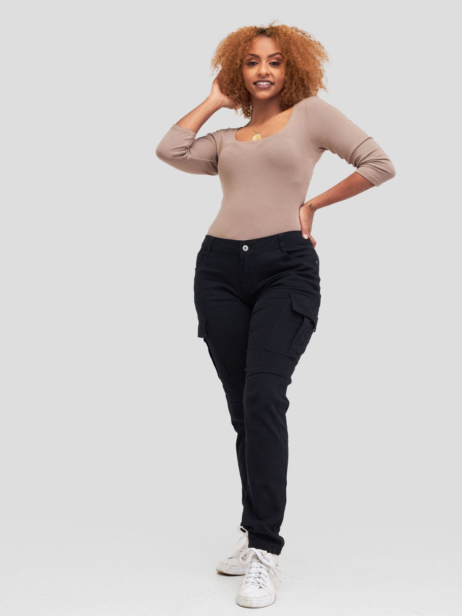 Anika Straight Cargo Pants With Pockets - Black - Shopzetu