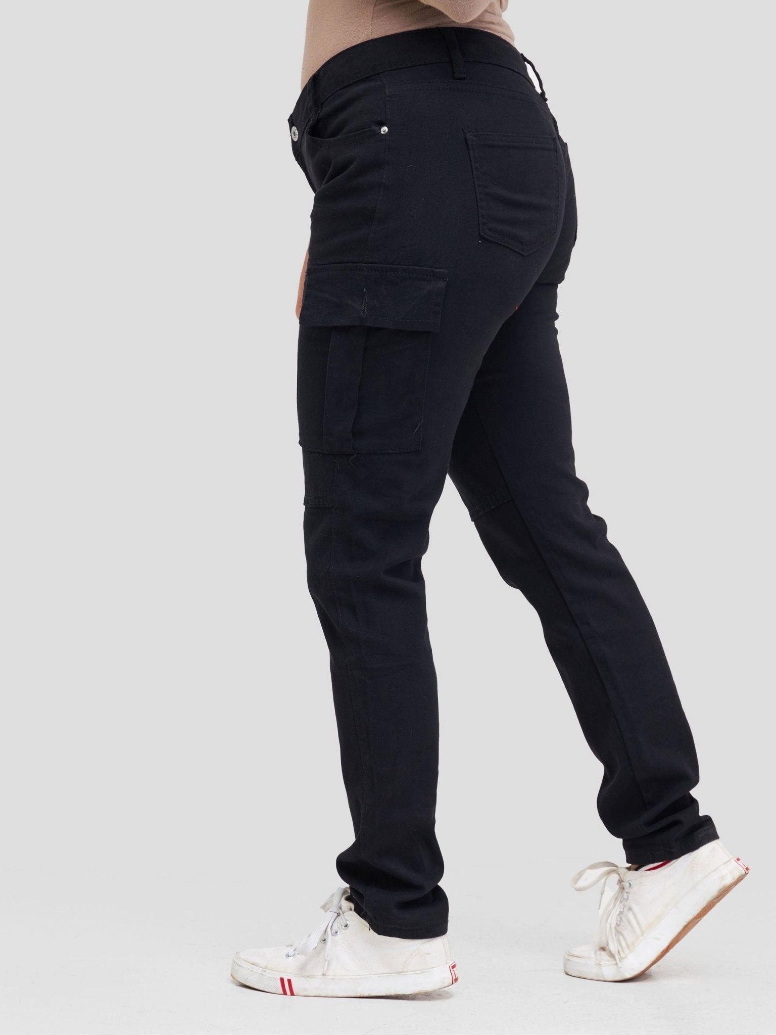 Anika Straight Cargo Pants With Pockets - Black - Shopzetu
