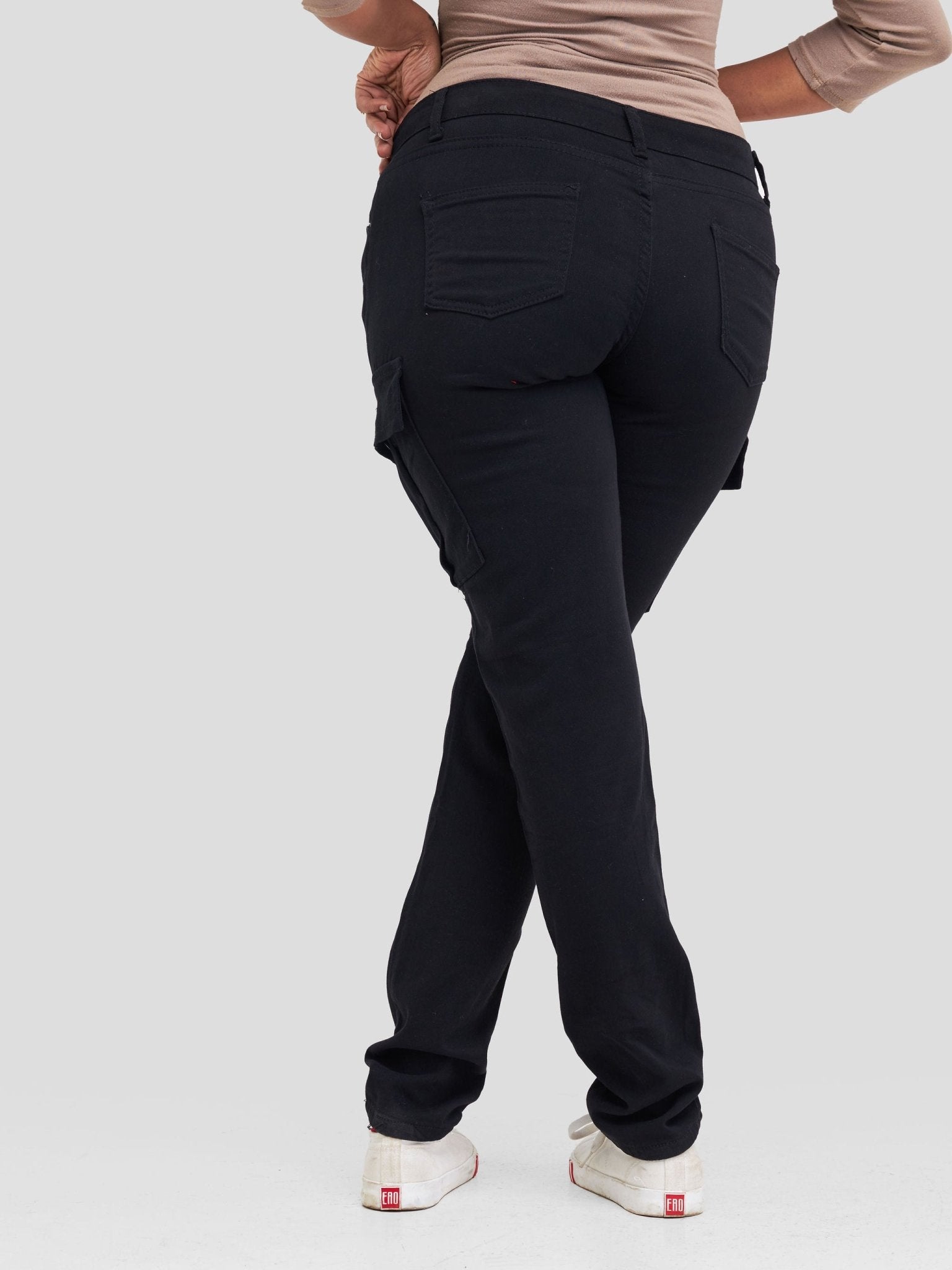 Anika Straight Cargo Pants With Pockets - Black - Shopzetu