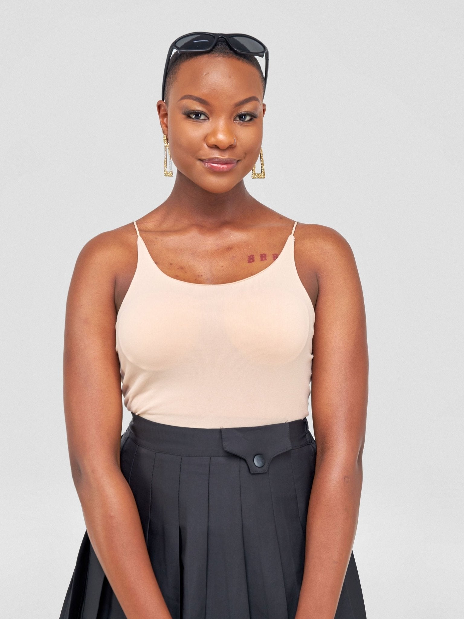 Lola Sleeveless Spaghetti Strap Crop Top With Open Back - Beige - Shopzetu