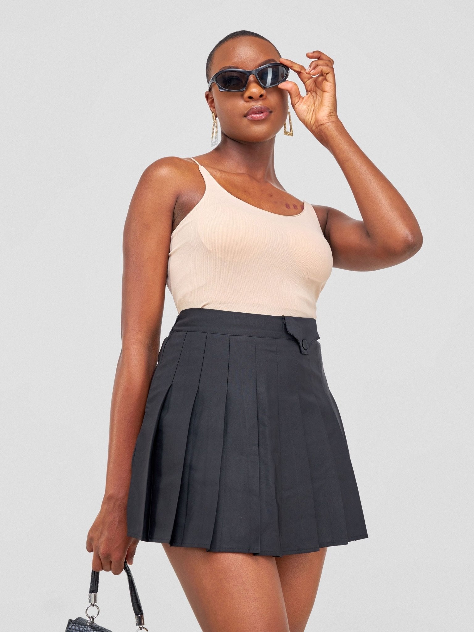Lola Sleeveless Spaghetti Strap Crop Top With Open Back - Beige - Shopzetu
