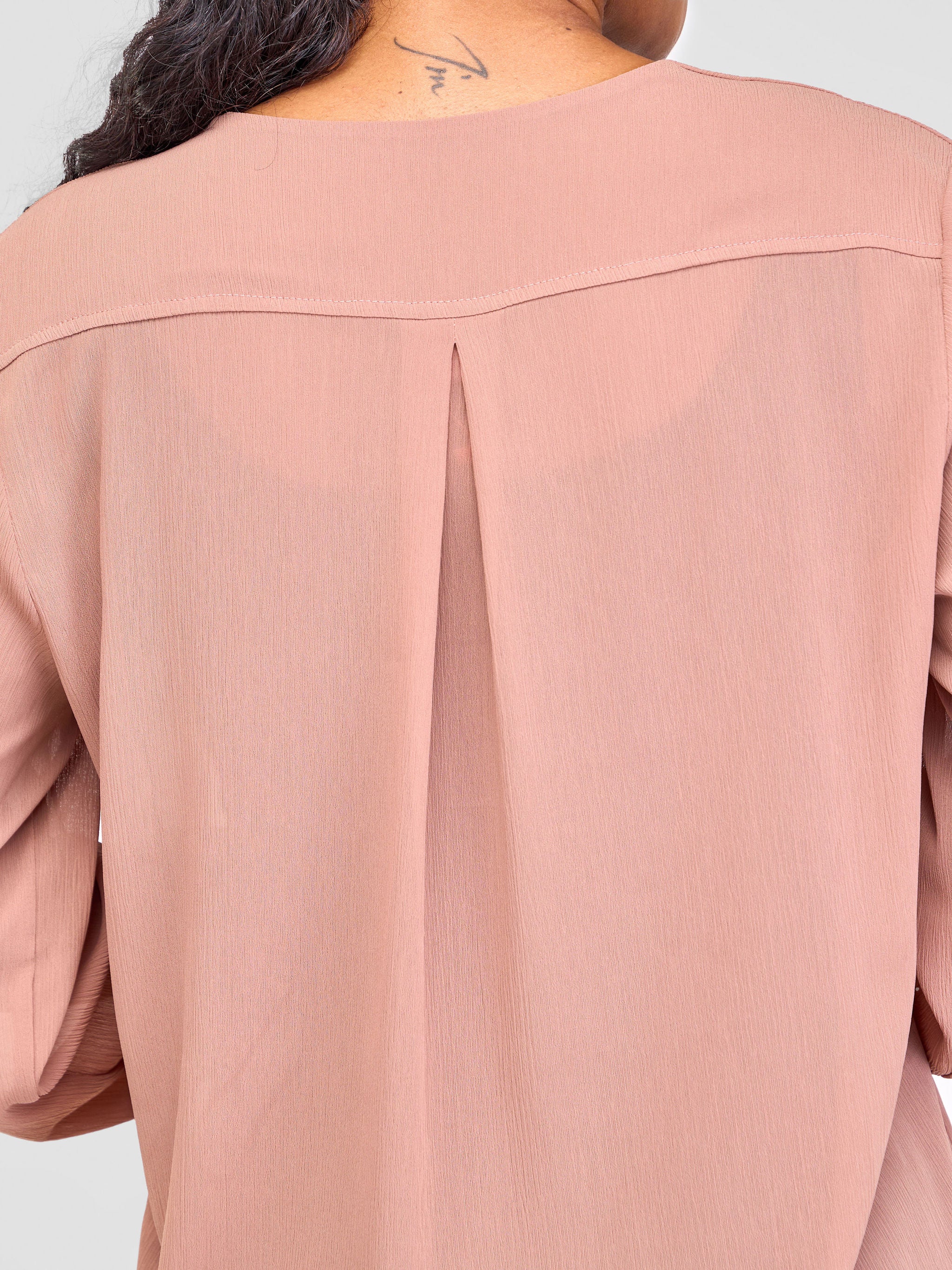 Vivo Dua Long Bishop Sleeve Top - Taupe Textured