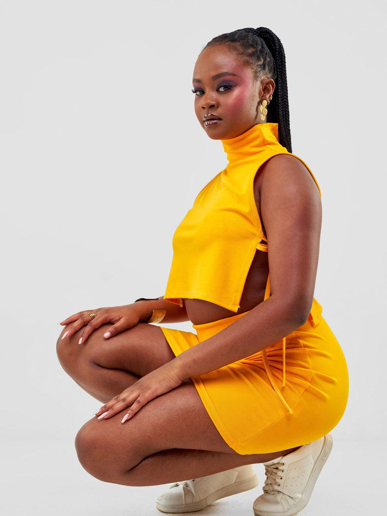 Zoya Party Turtle Neck Midriff Top - Safron - Shopzetu