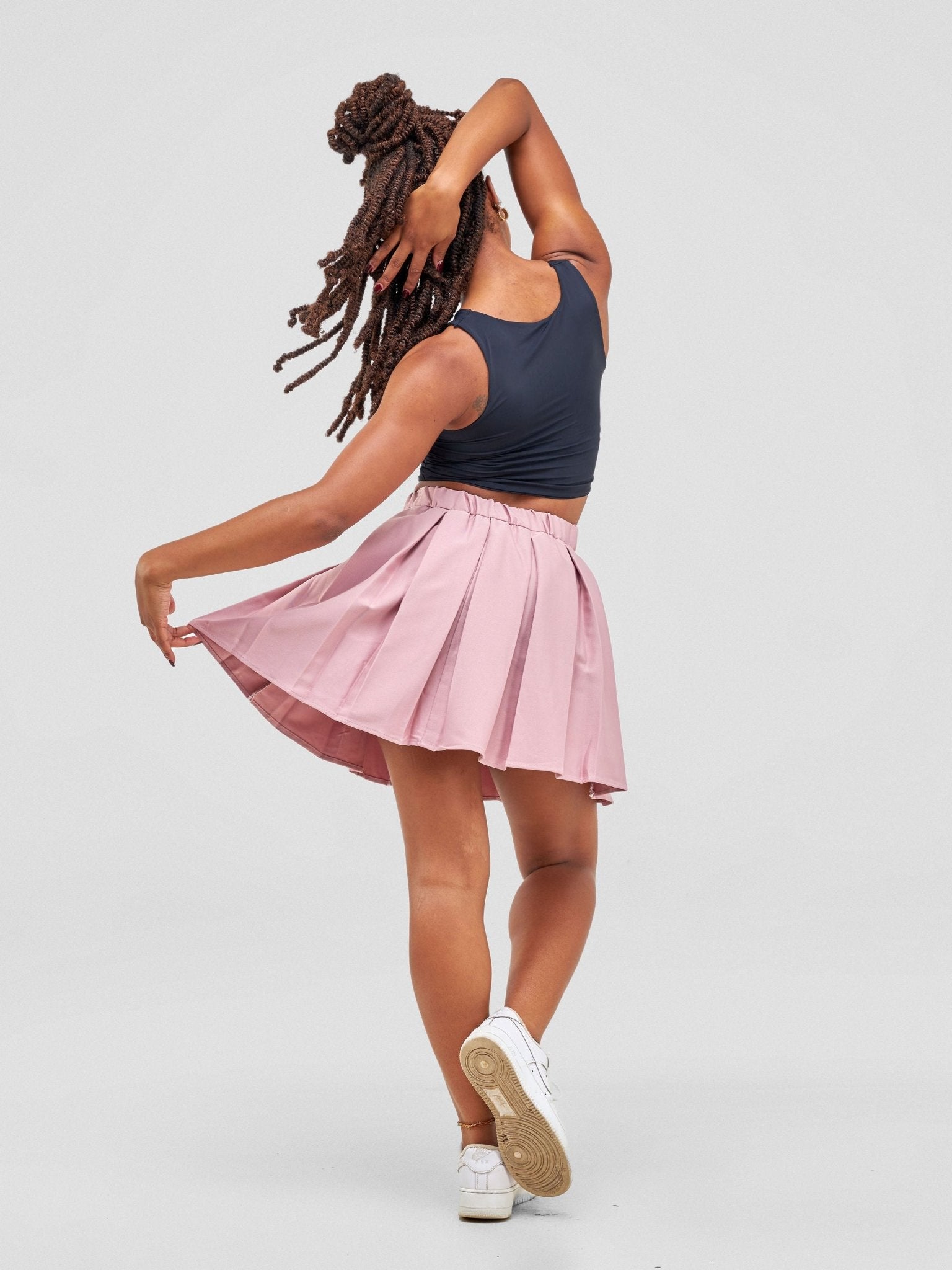 Anika Pleated Highwaist Aline Side Zipper Short Skater Skirt - Peach - Shopzetu