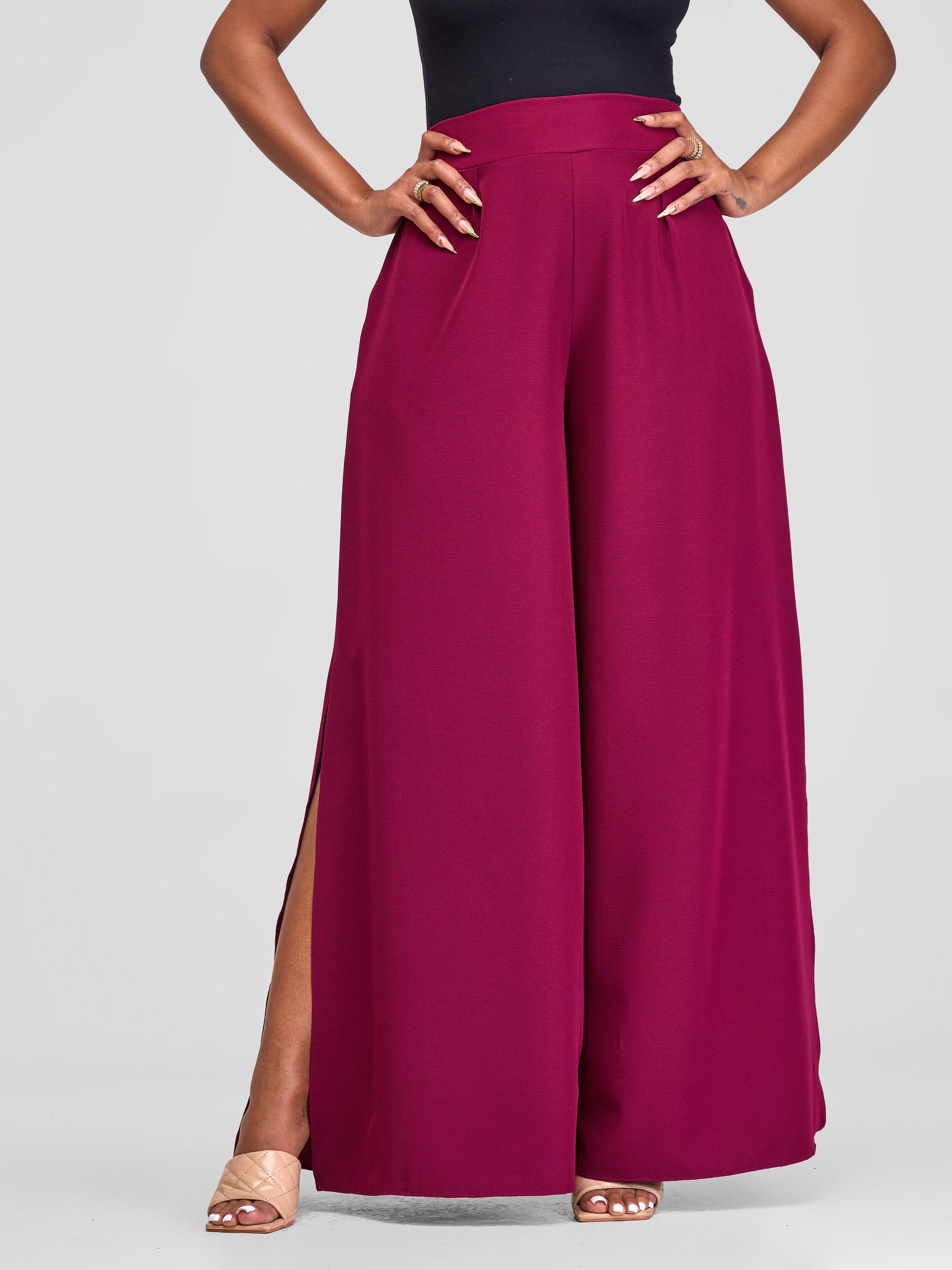 Vivo Yumi High Waist Pants - Burgundy