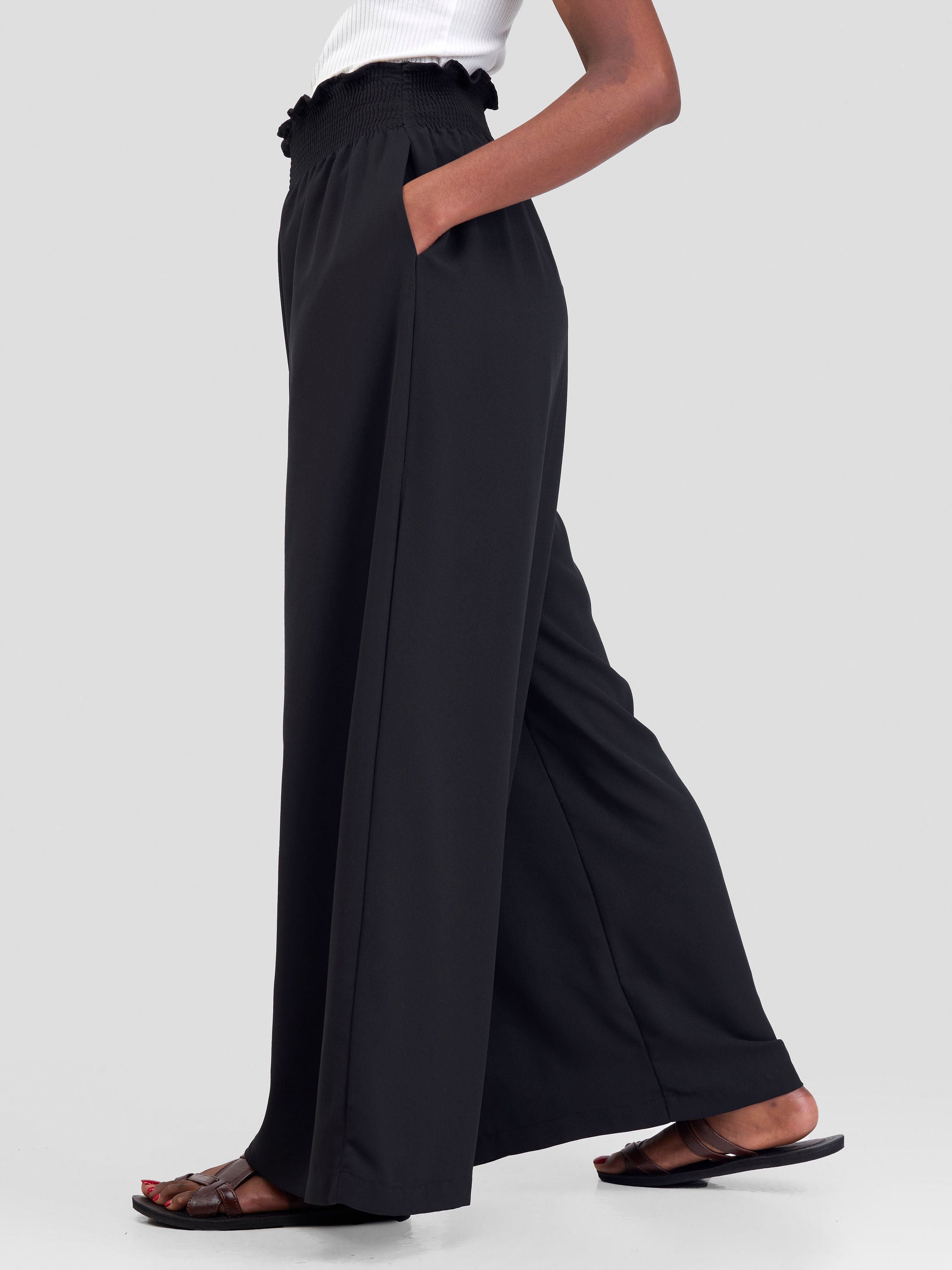 Vivo Sarabi Shirred Palazzo Pants - Black