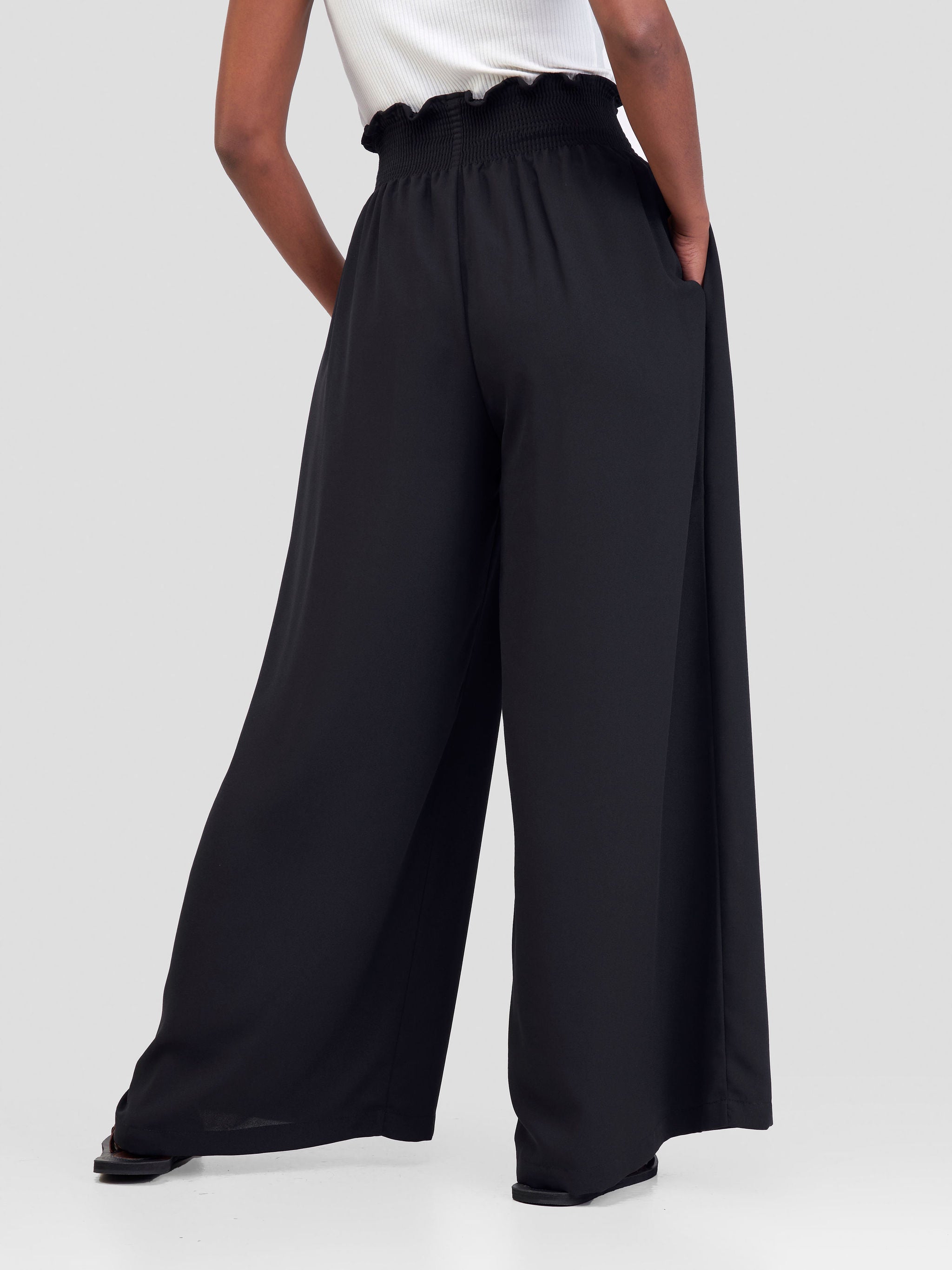 Vivo Sarabi Shirred Palazzo Pants - Black