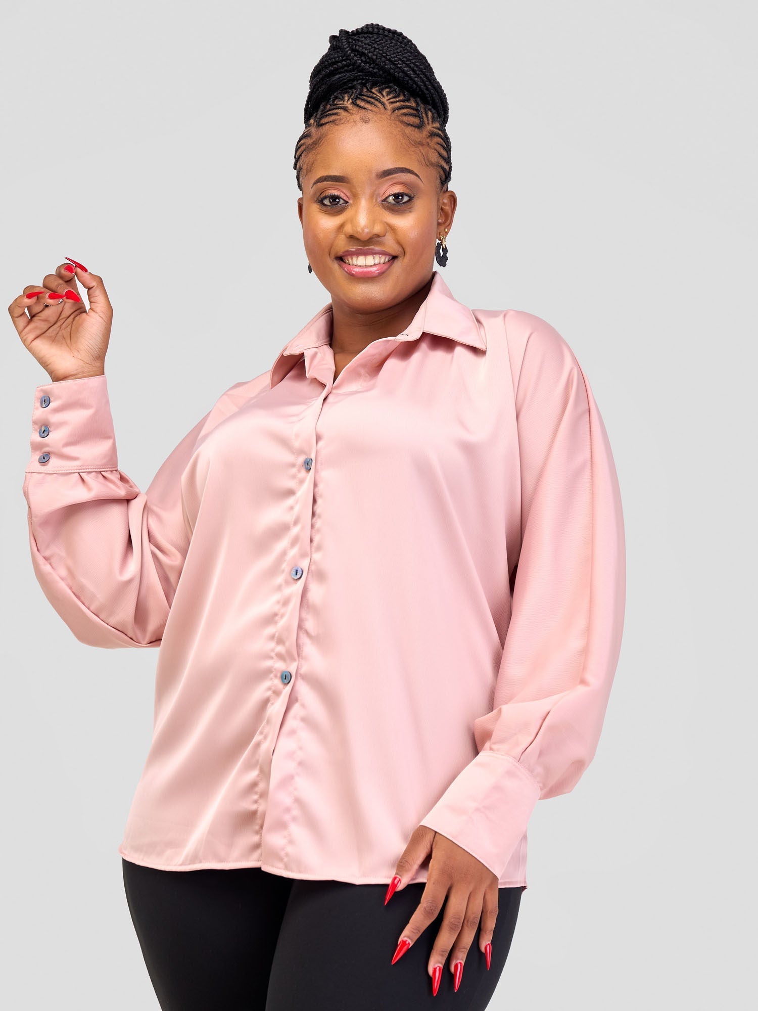 Alara Satin Button Up Blouse - Light Pink - Shopzetu