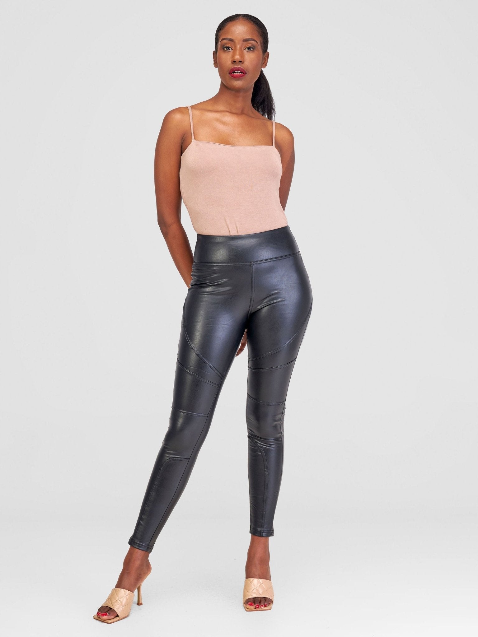 Popular 21 Vinyl Sheen Leggings - Black - Shopzetu