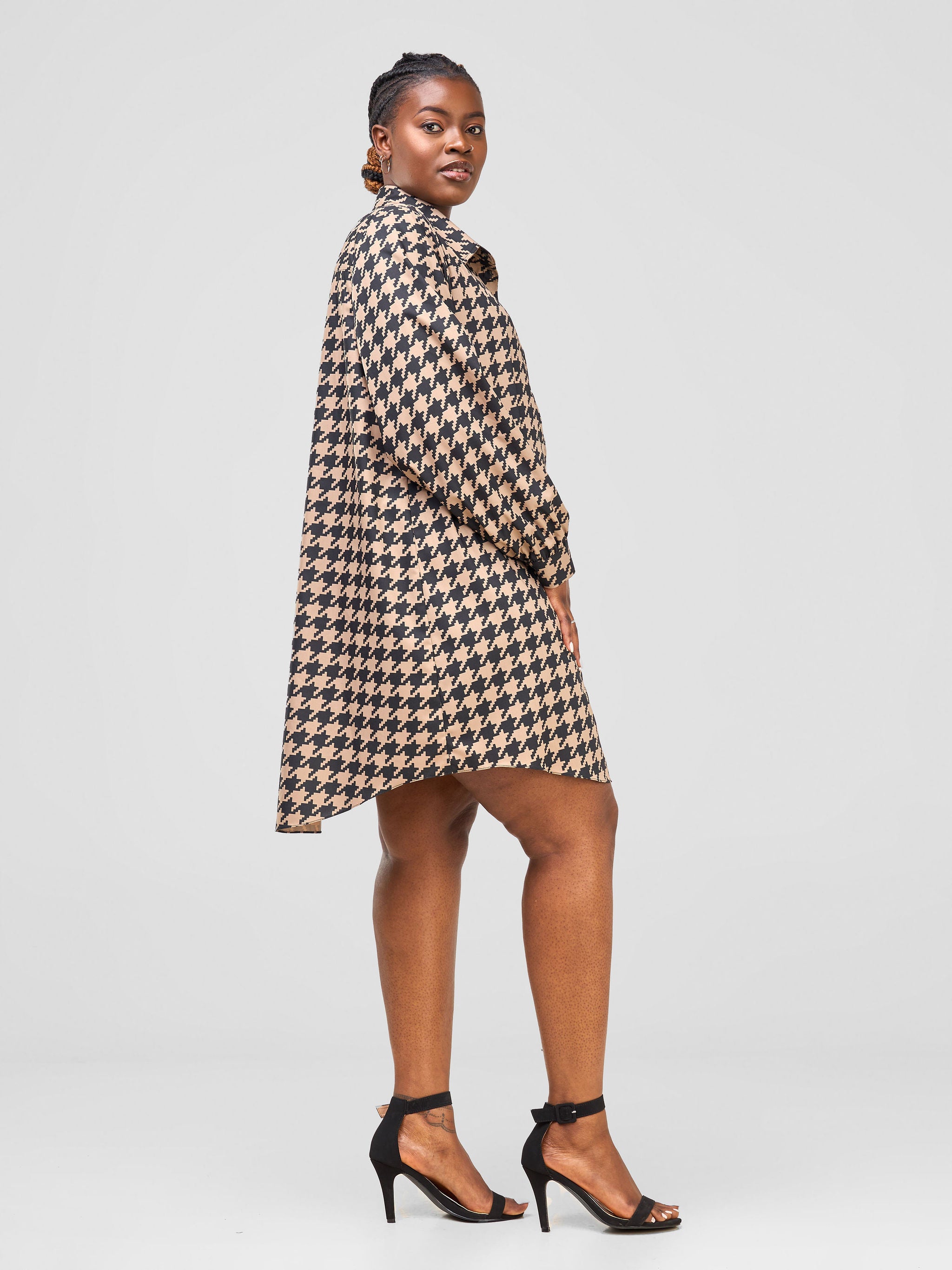 Zoya Sitawi Shirt Dress - Black / Taupe Abstract Print