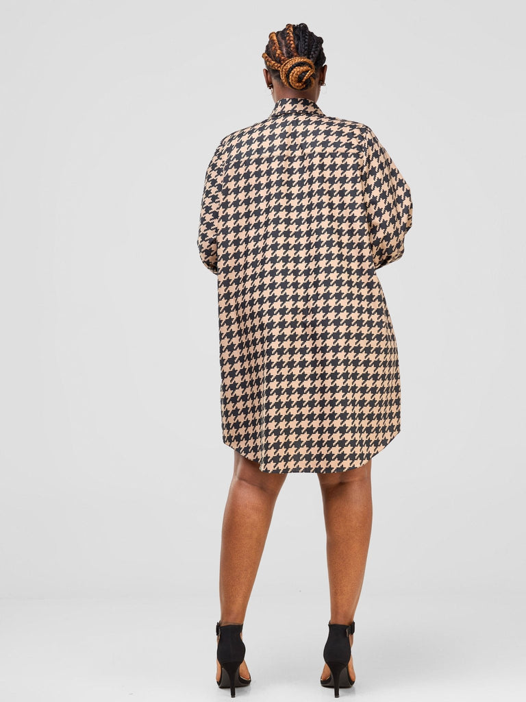 Zoya Sitawi Shirt Dress - Black / Taupe Abstract Print - Shopzetu