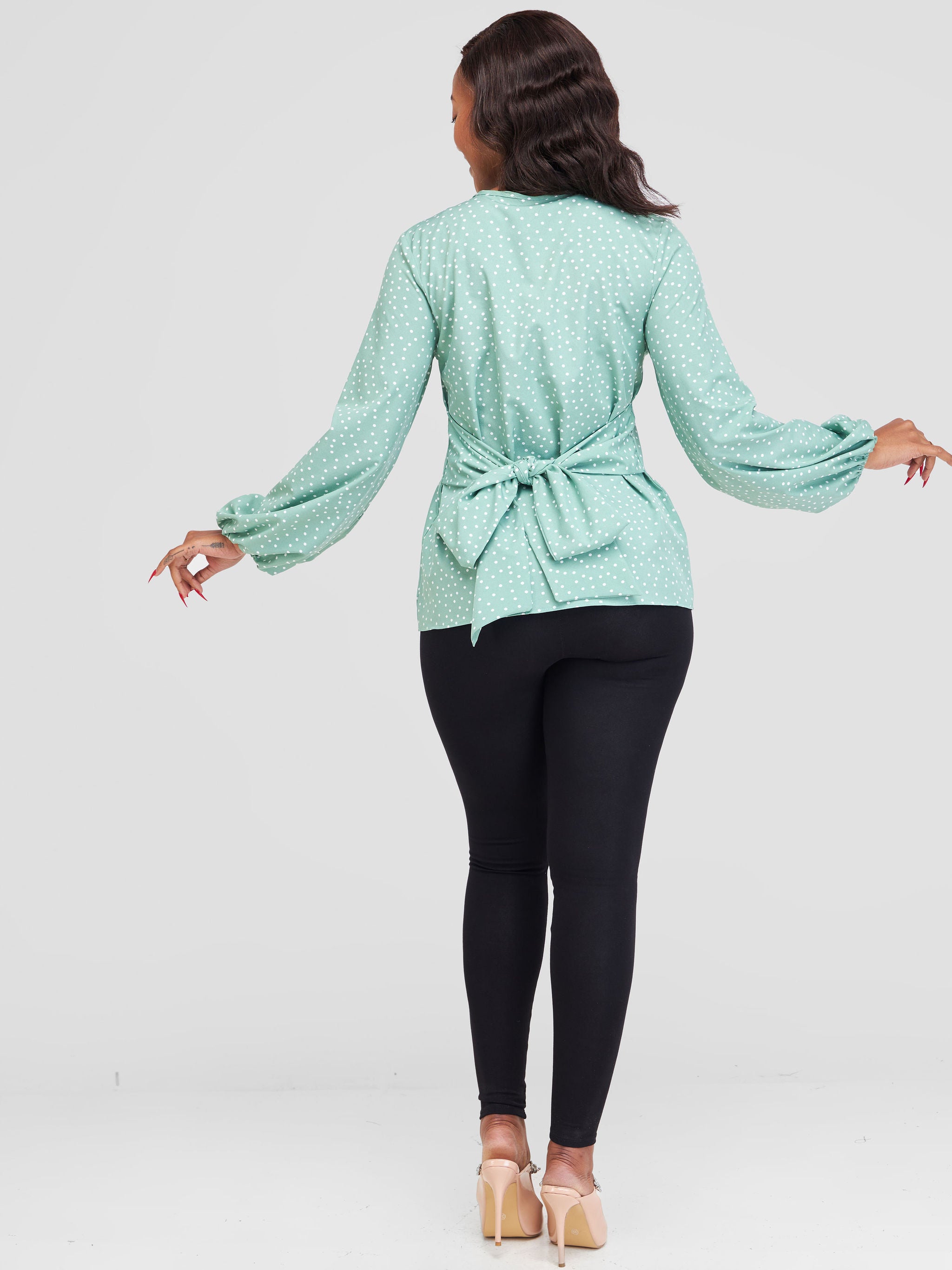 Vivo Basic Crepe Tie Top - Mint Green / White Polka Dot