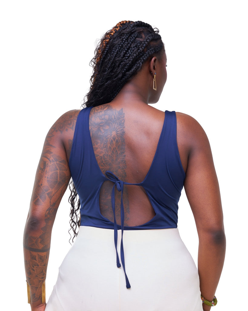 Zoya Party Sleeveless Bodysuit - Navy Blue - Shopzetu