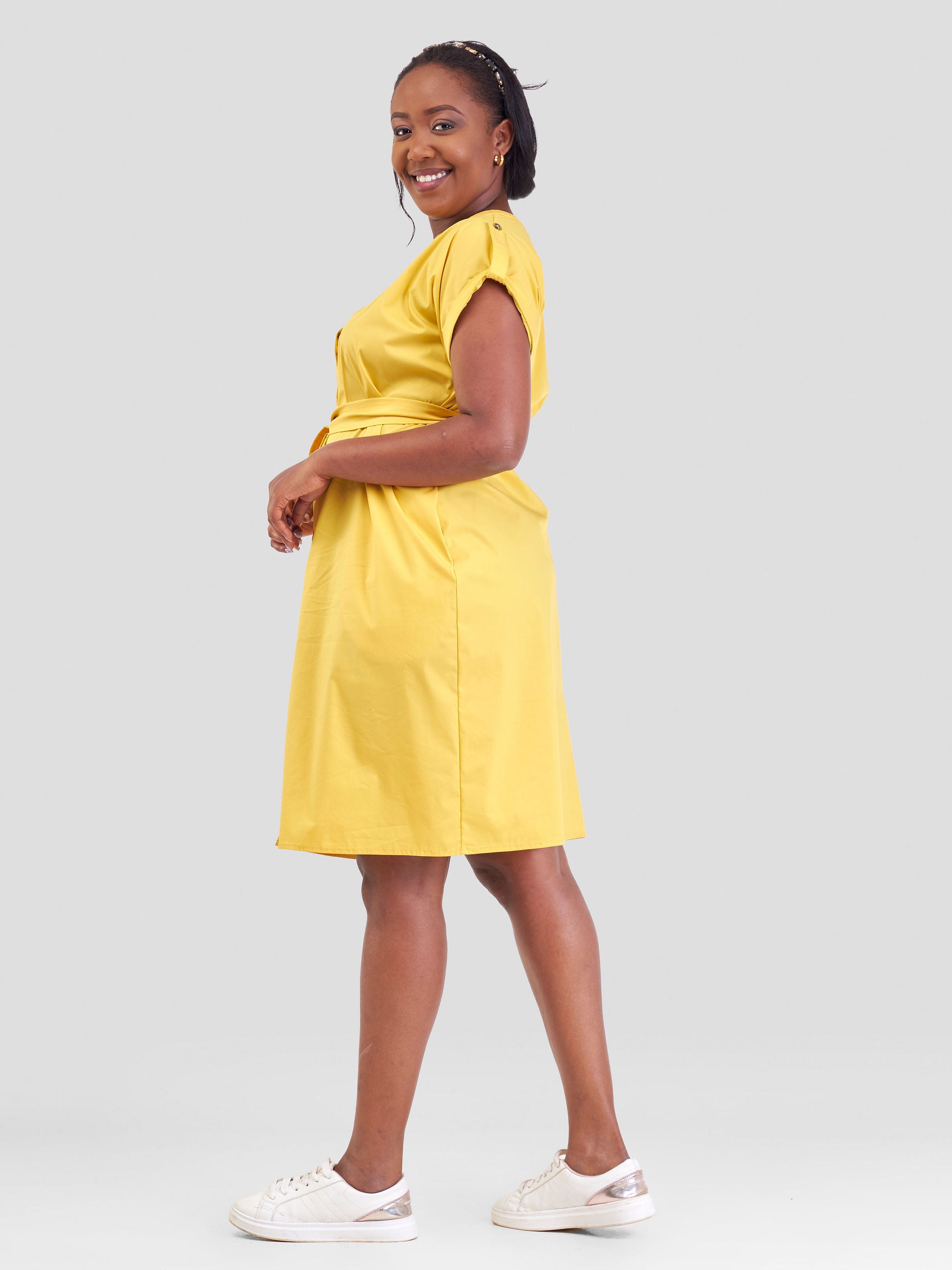 Safari Zene Drop Shoulder Above Knee Dress - Mustard