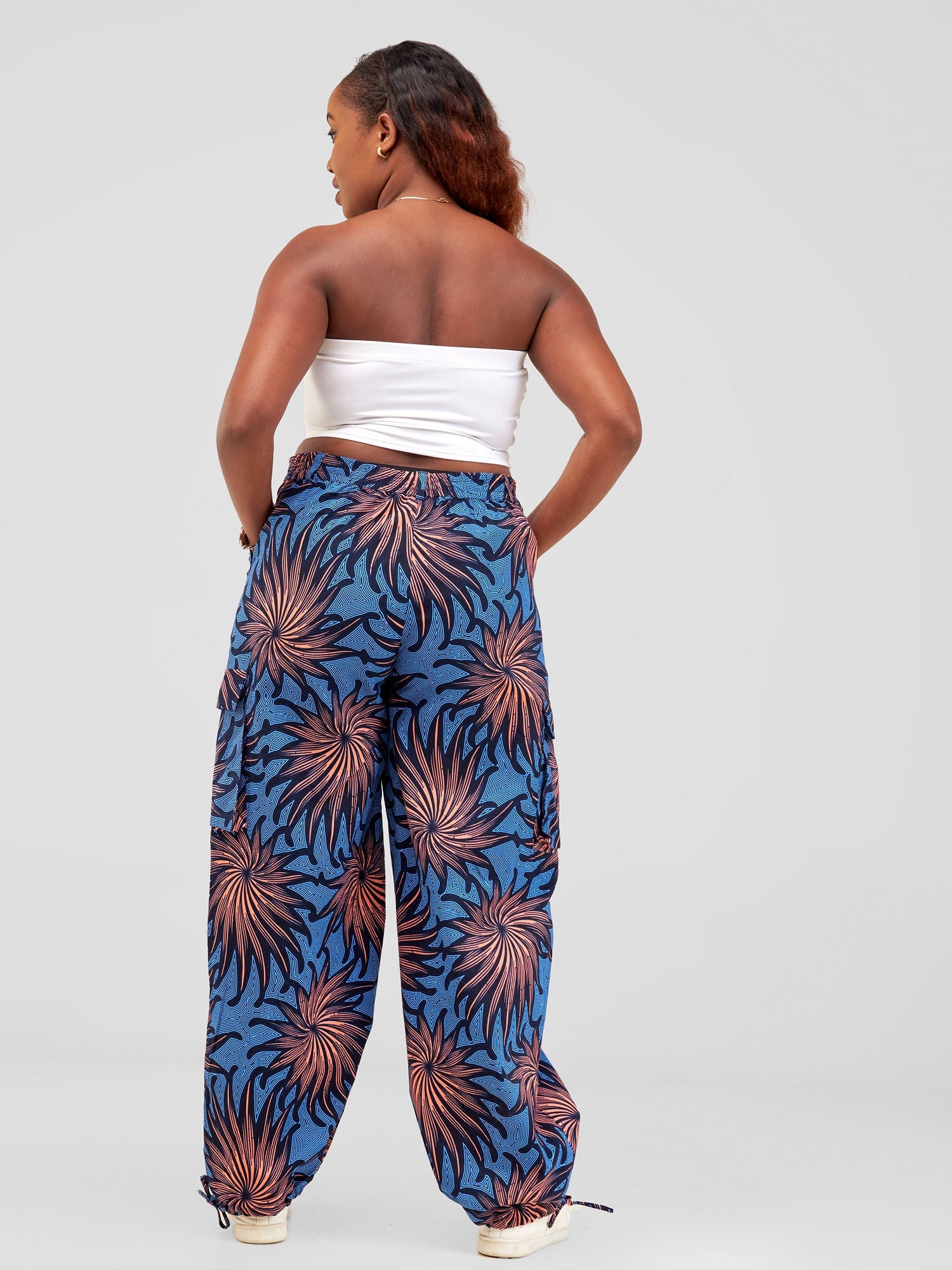 Vivo 2- Way Cargo Pants - Peach / Blue Tana Print