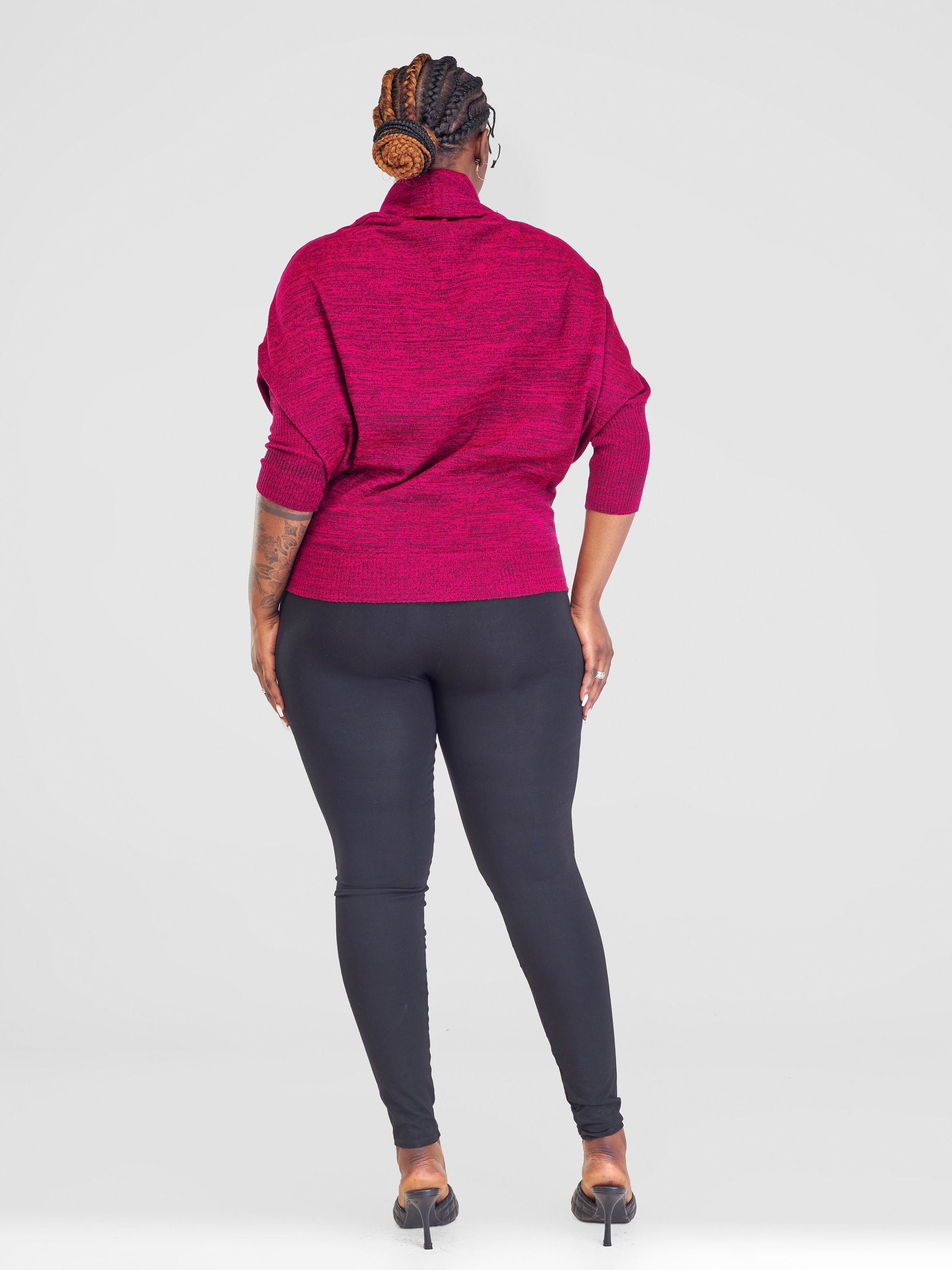 Vivo Basic Short Dolman Sweater - Fuschia / Black