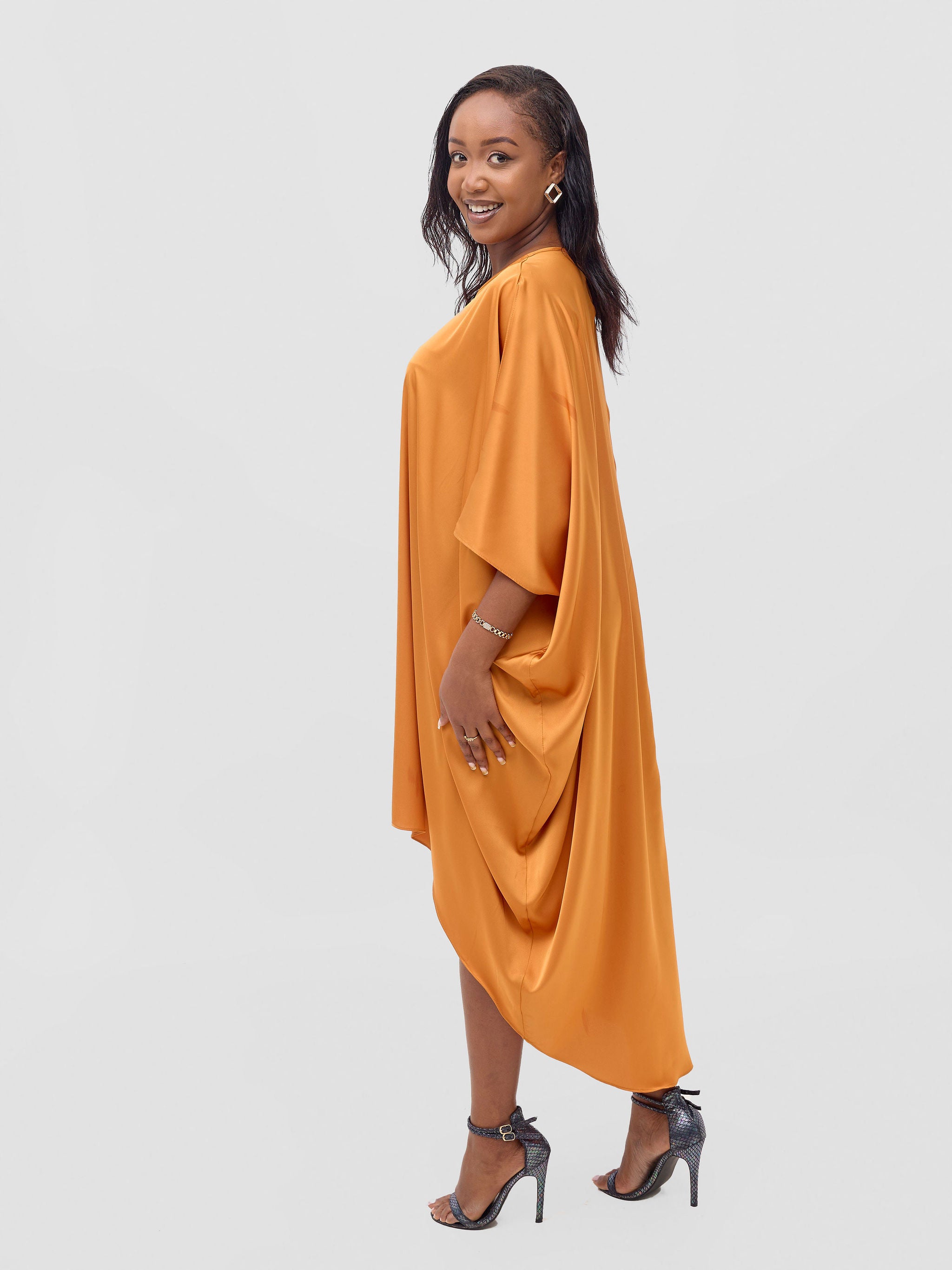 Vivo Lani Satin High Low Dress - Mustard