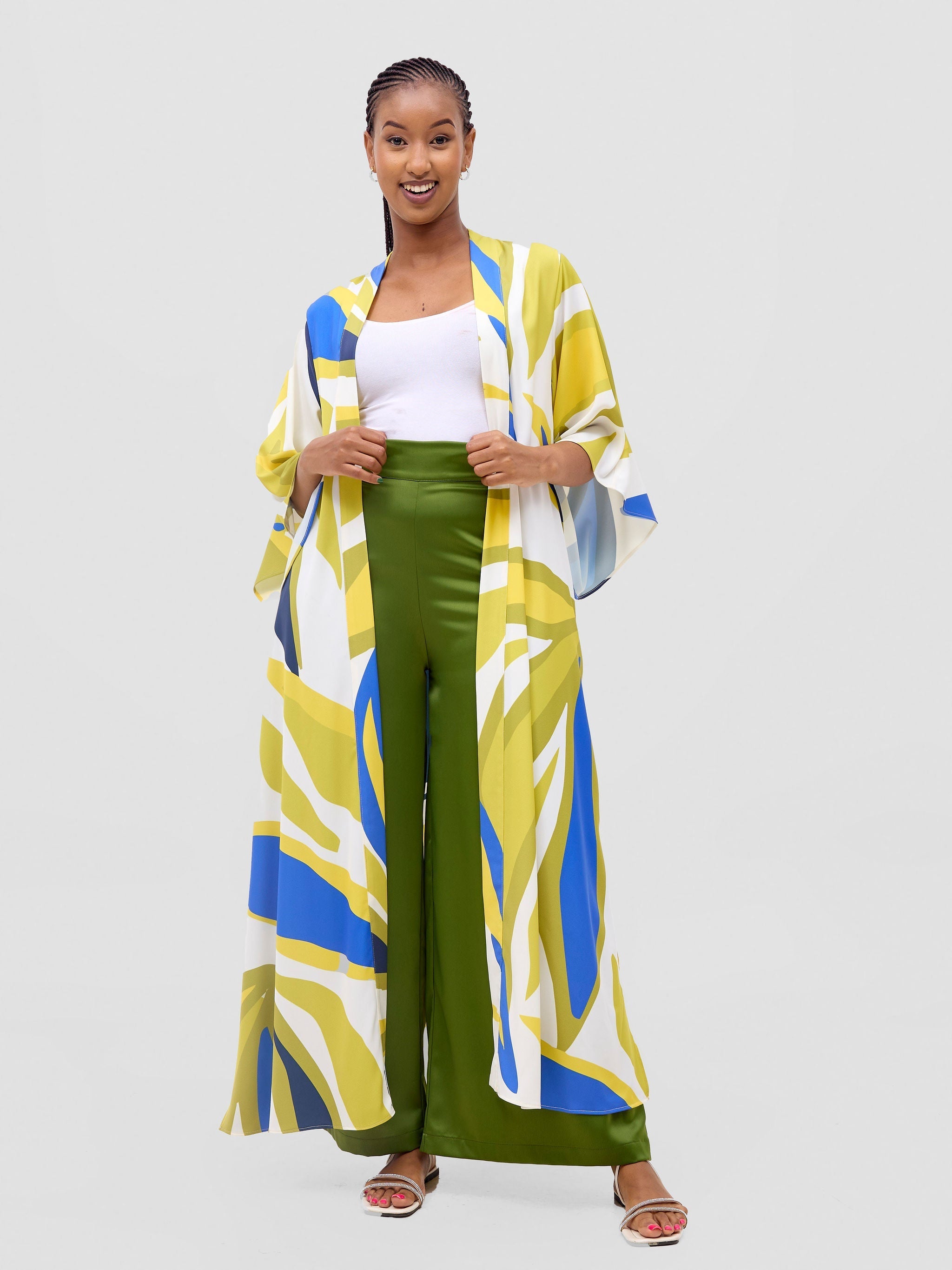 Vivo Kelemi Flared Sleeve Kimono MG - Royal Blue / Green Lana Print