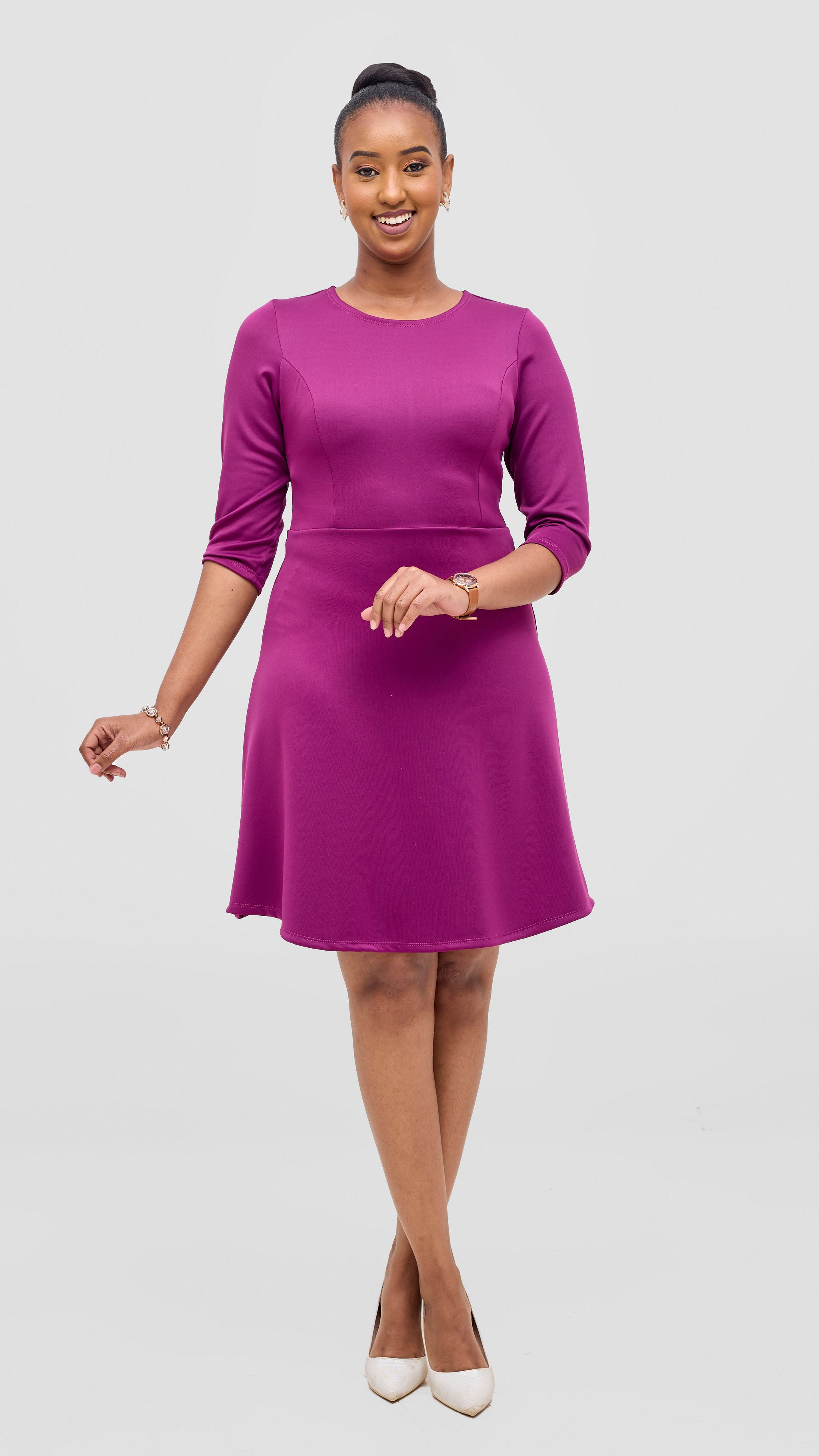 Vivo Diella 3/4 Sleeve A-Line Dress - Dark Purple