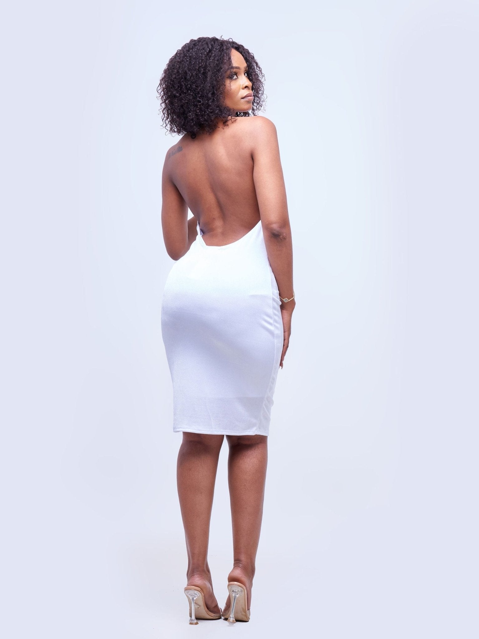 Popular 21 Cowl Lined Midi Halter Dress - White - Shop Zetu Kenya