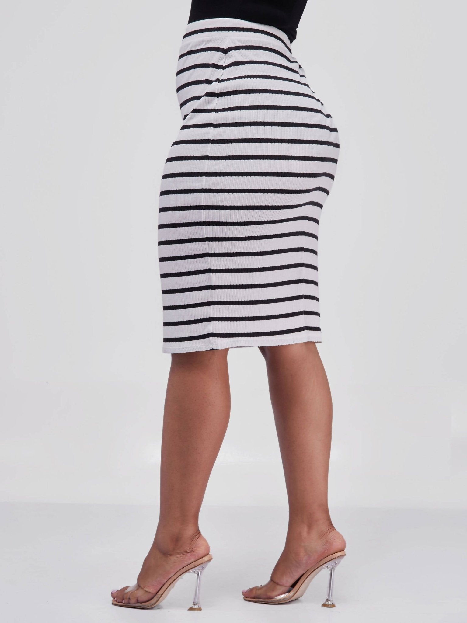 Alara Ponte Skirt - White Black Stripes - Shopzetu