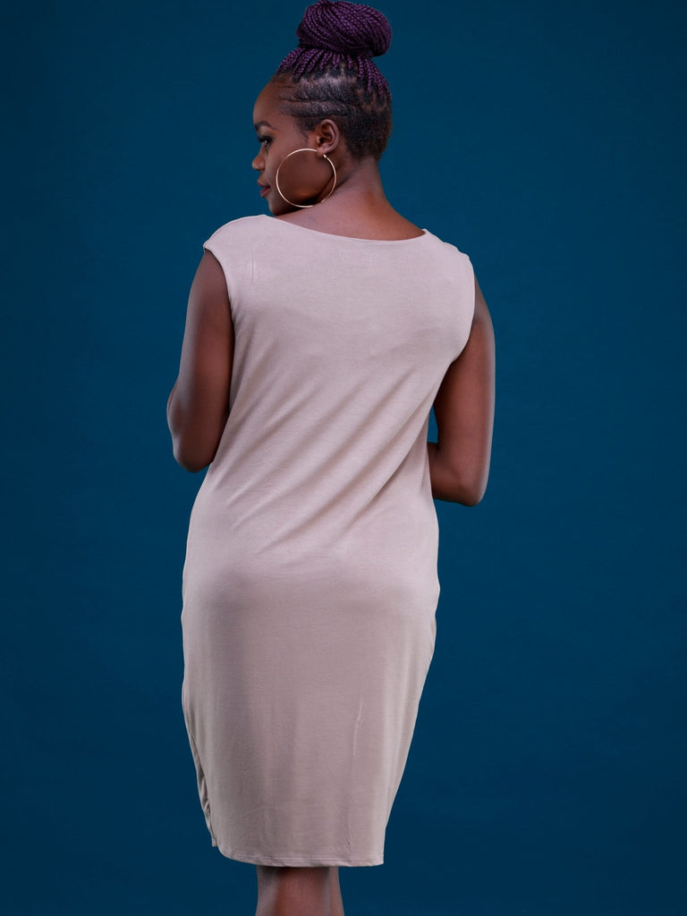 Vivo Basic Double Layered High Cowl Bodycon - Taupe - Shopzetu