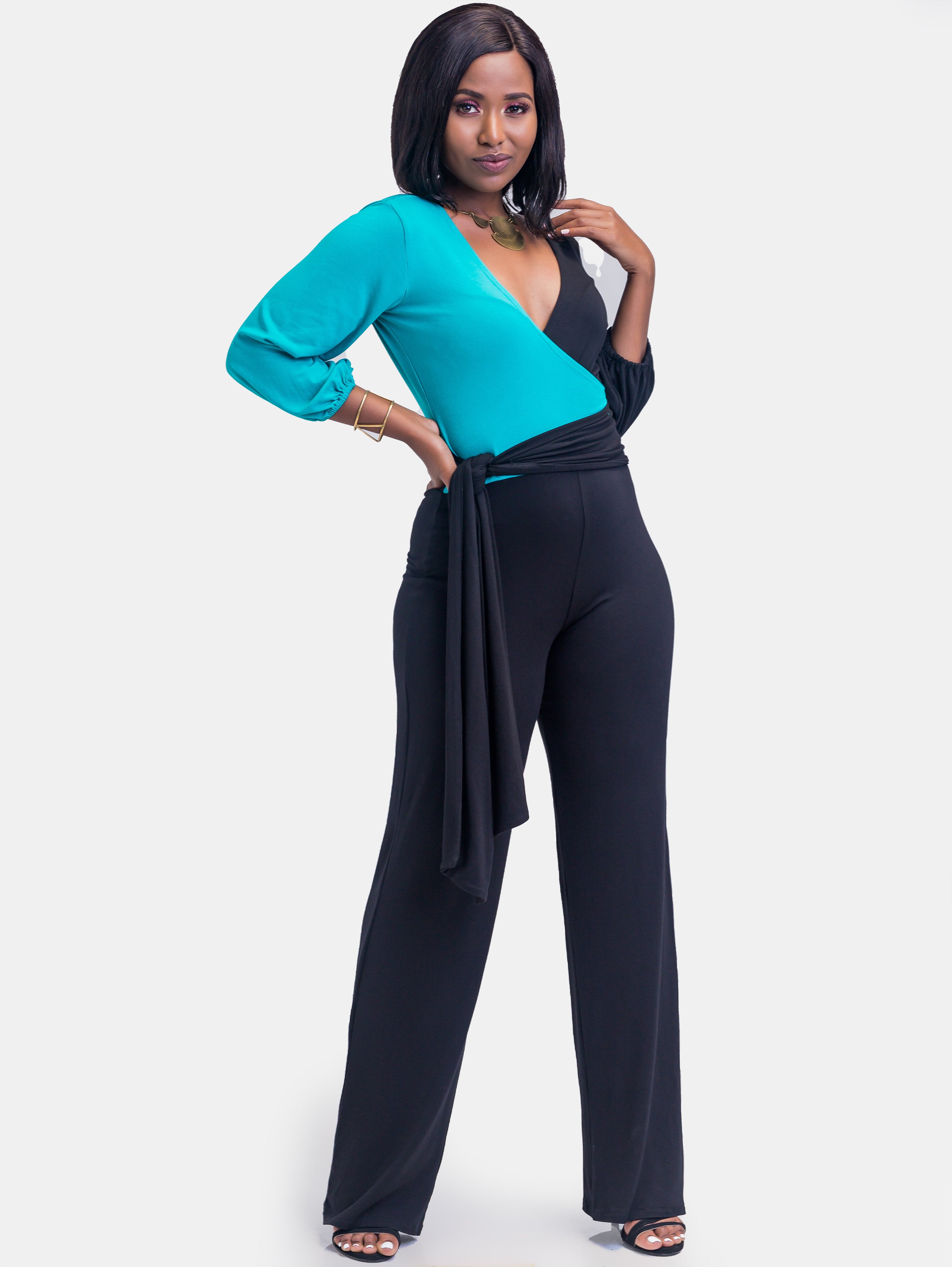 Sowairina ZaRa Crossover Jumpsuit - Black and Sea Blue
