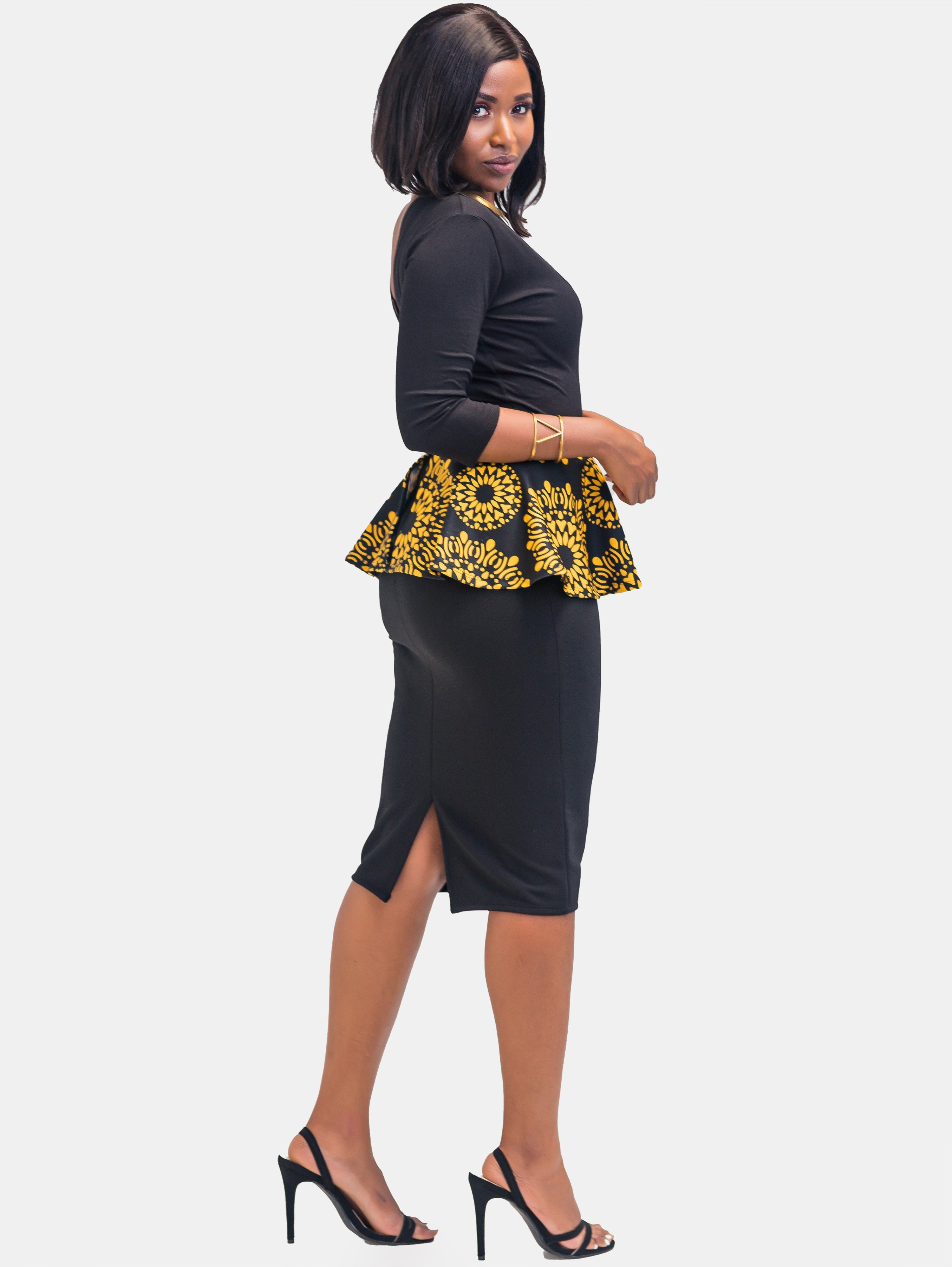 Sowairina ZaRa Peplum Skirt (Special Offer) - Black Mustard Print