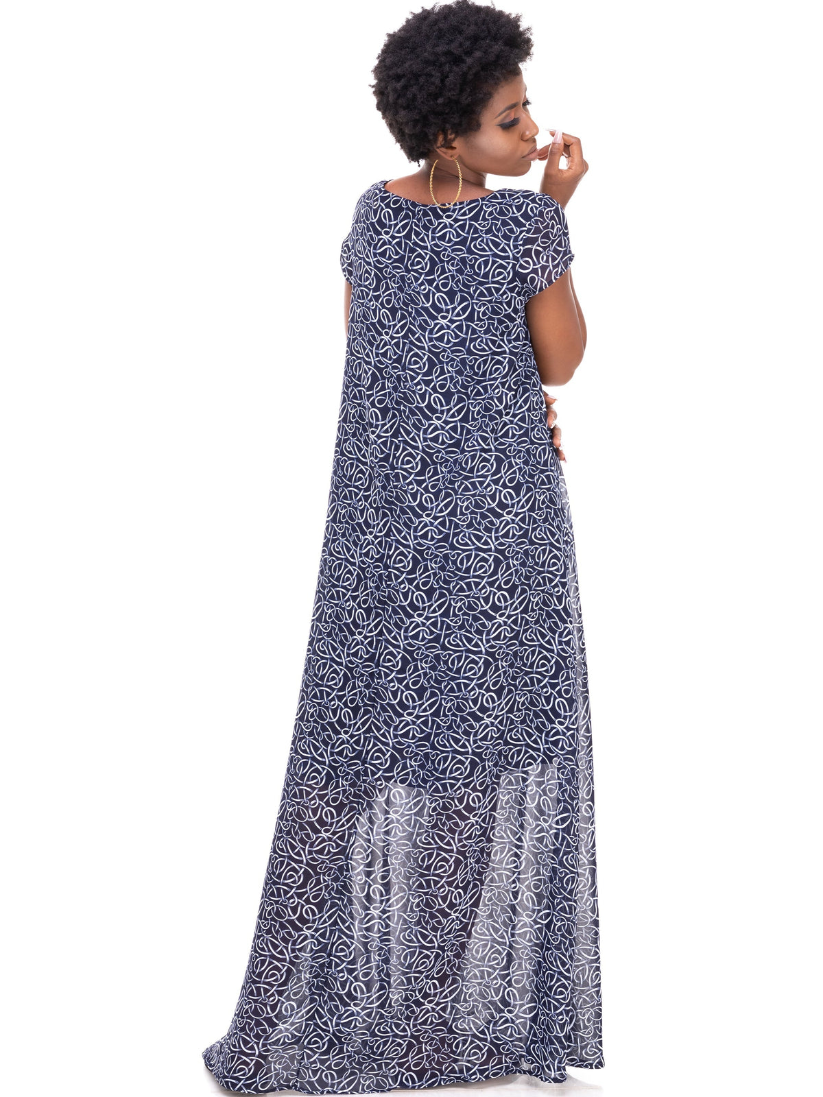 Vivo Basic Cap Sleeve Tent Knee Length Dress - Black / White Kamai Print main image 1