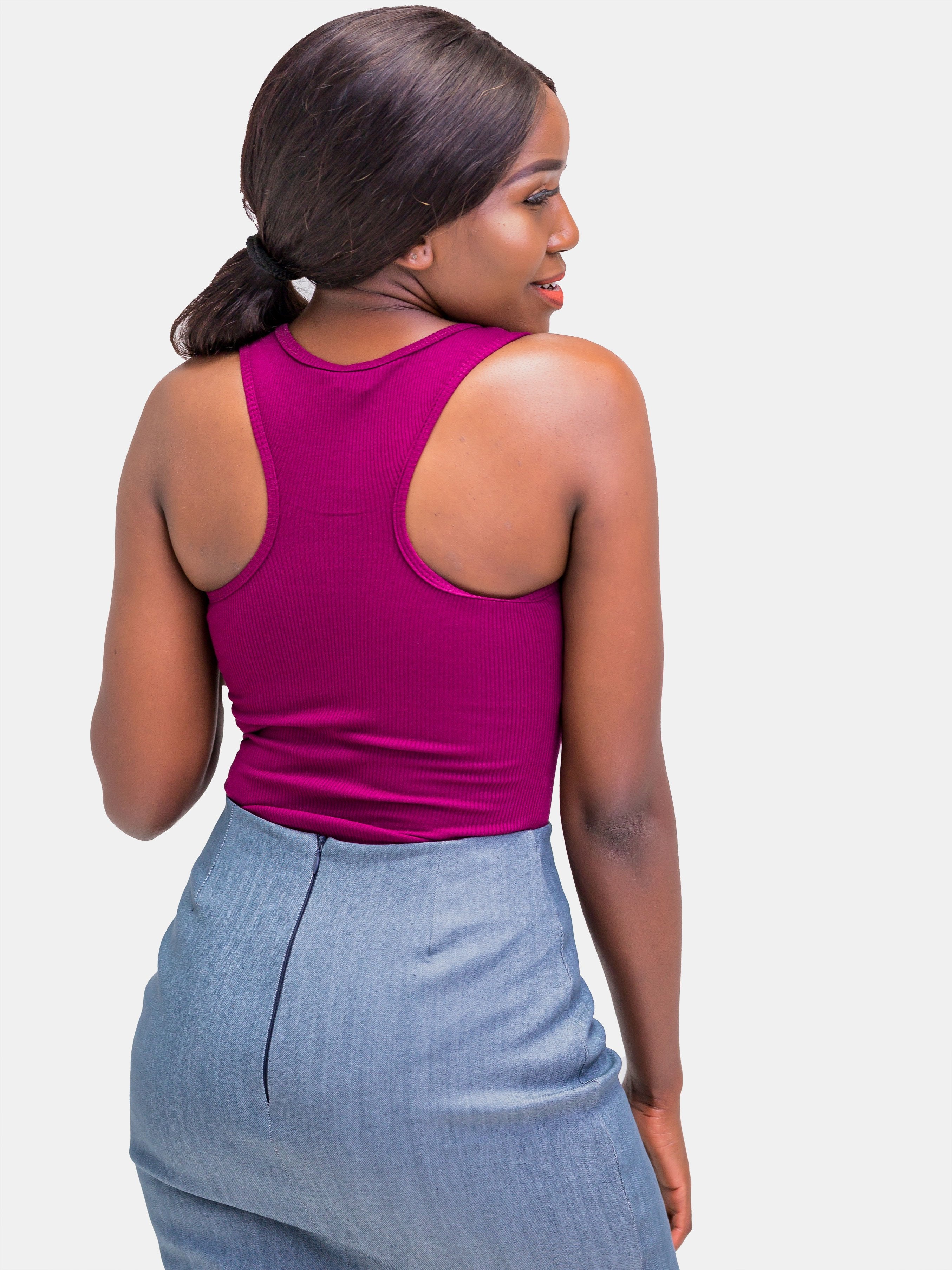 Zetu Racerback Ribbed Bodysuit - Burgundy - Shop Zetu