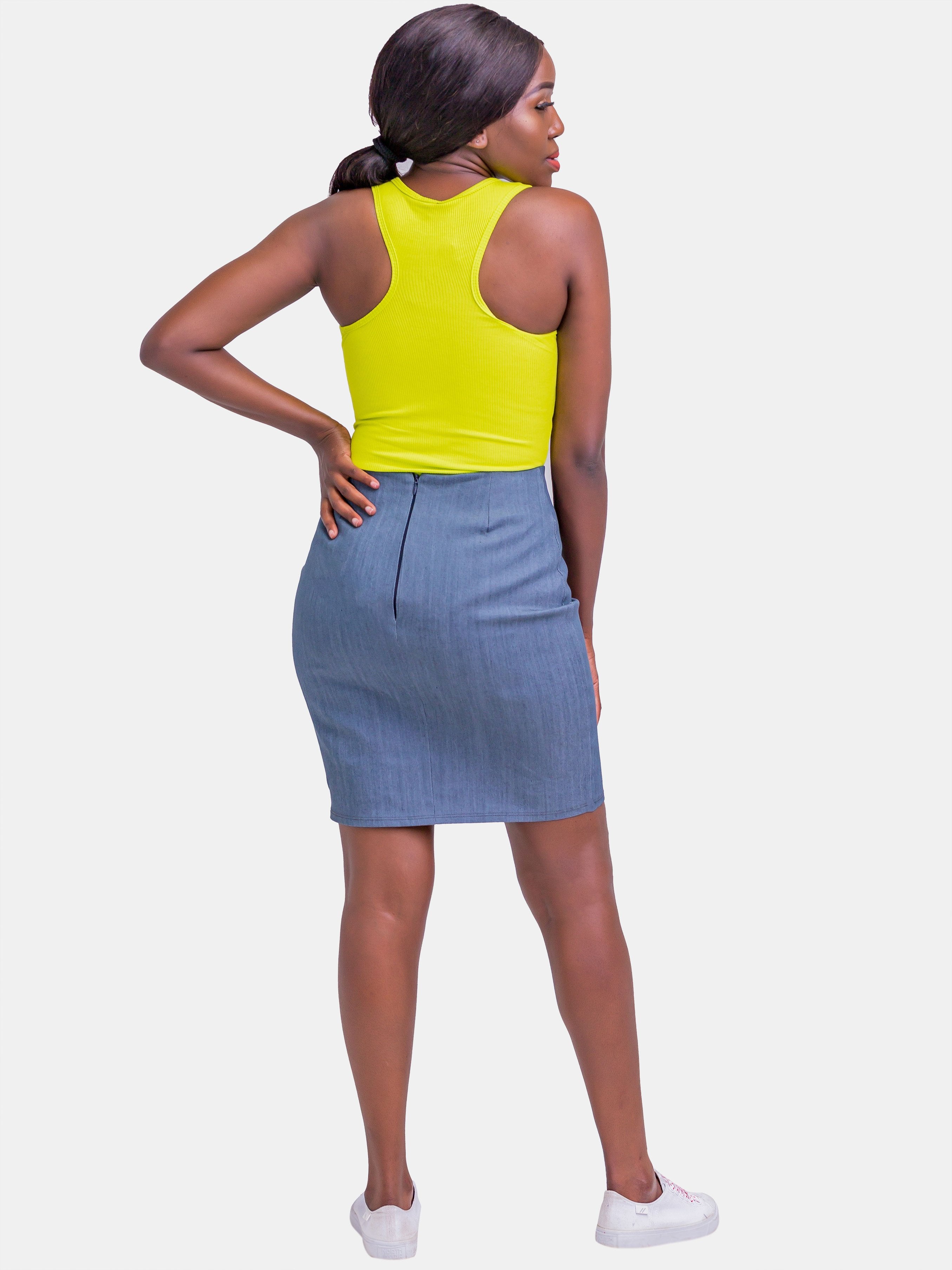Zetu Flint Denim Straight Mini Skirt - Grey - Shop Zetu