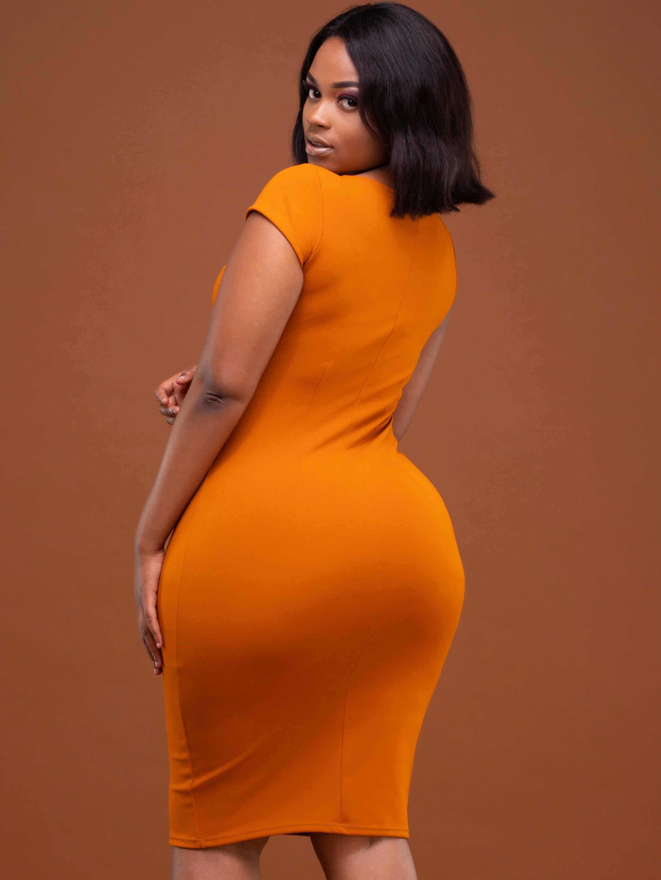 Vivo Dua Cap Sleeve Sheath Dress - Mustard
