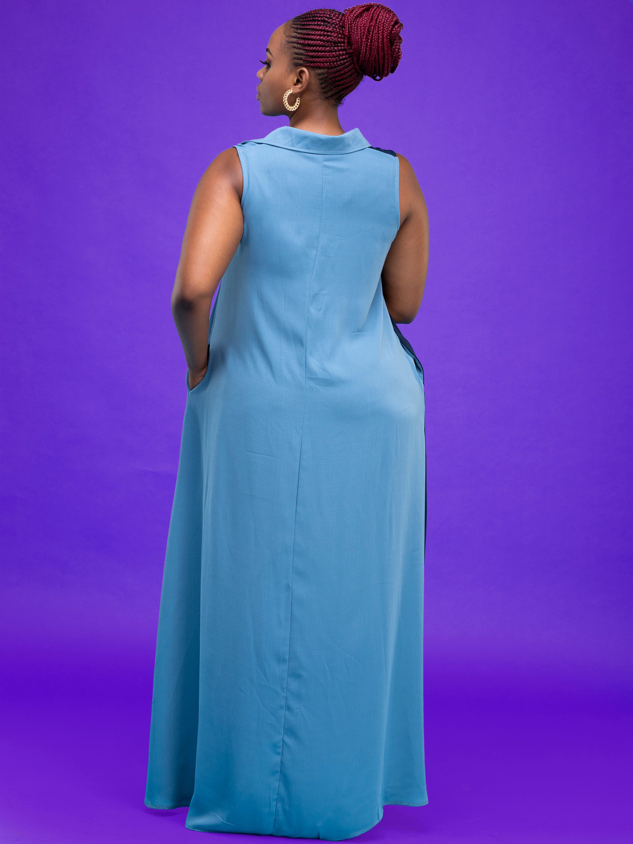 Vivo Zuri Sleeveless Tent Maxi Dress - Light Blue / Navy