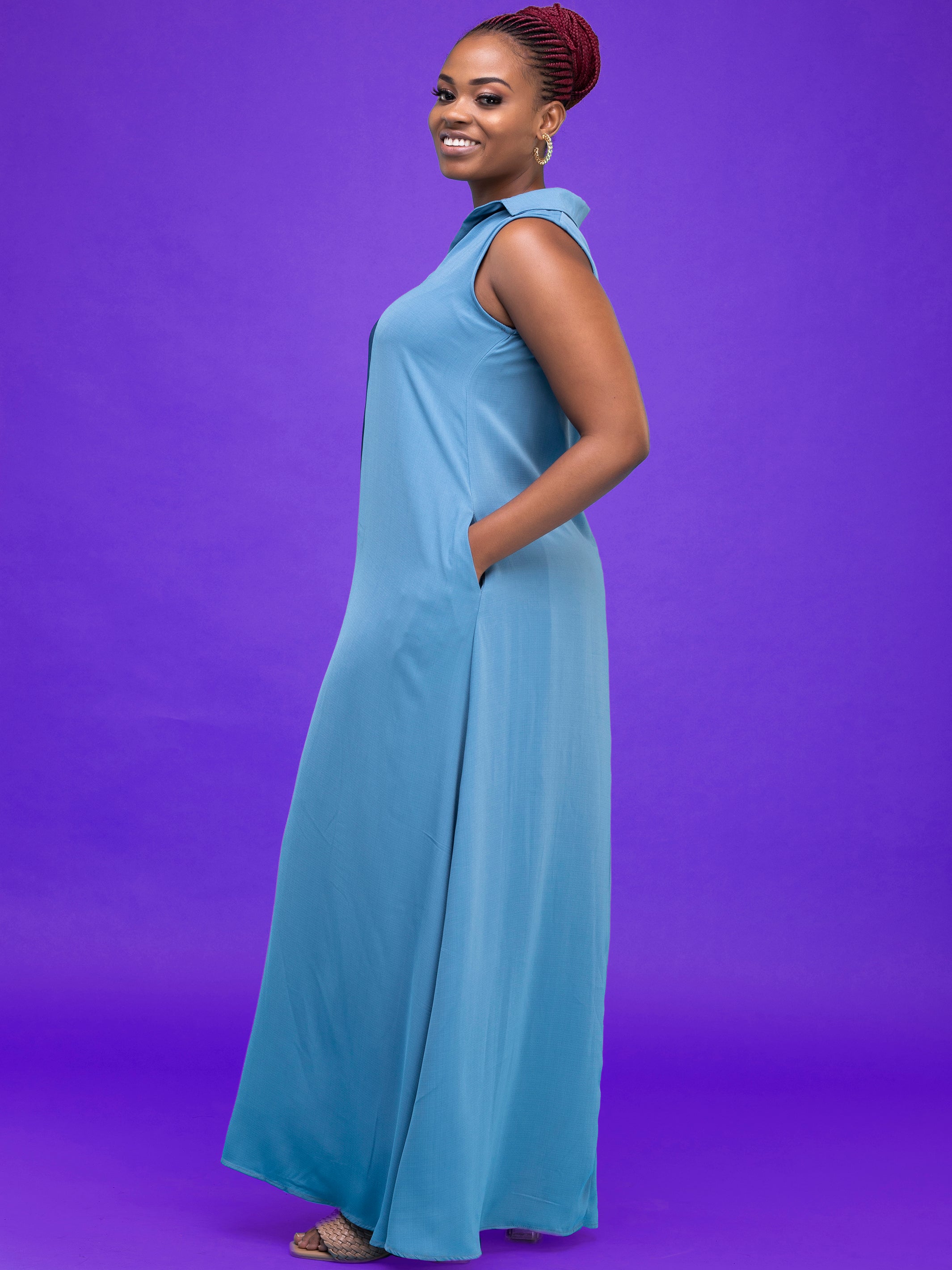 Vivo Zuri Sleeveless Tent Maxi Dress - Light Blue / Navy