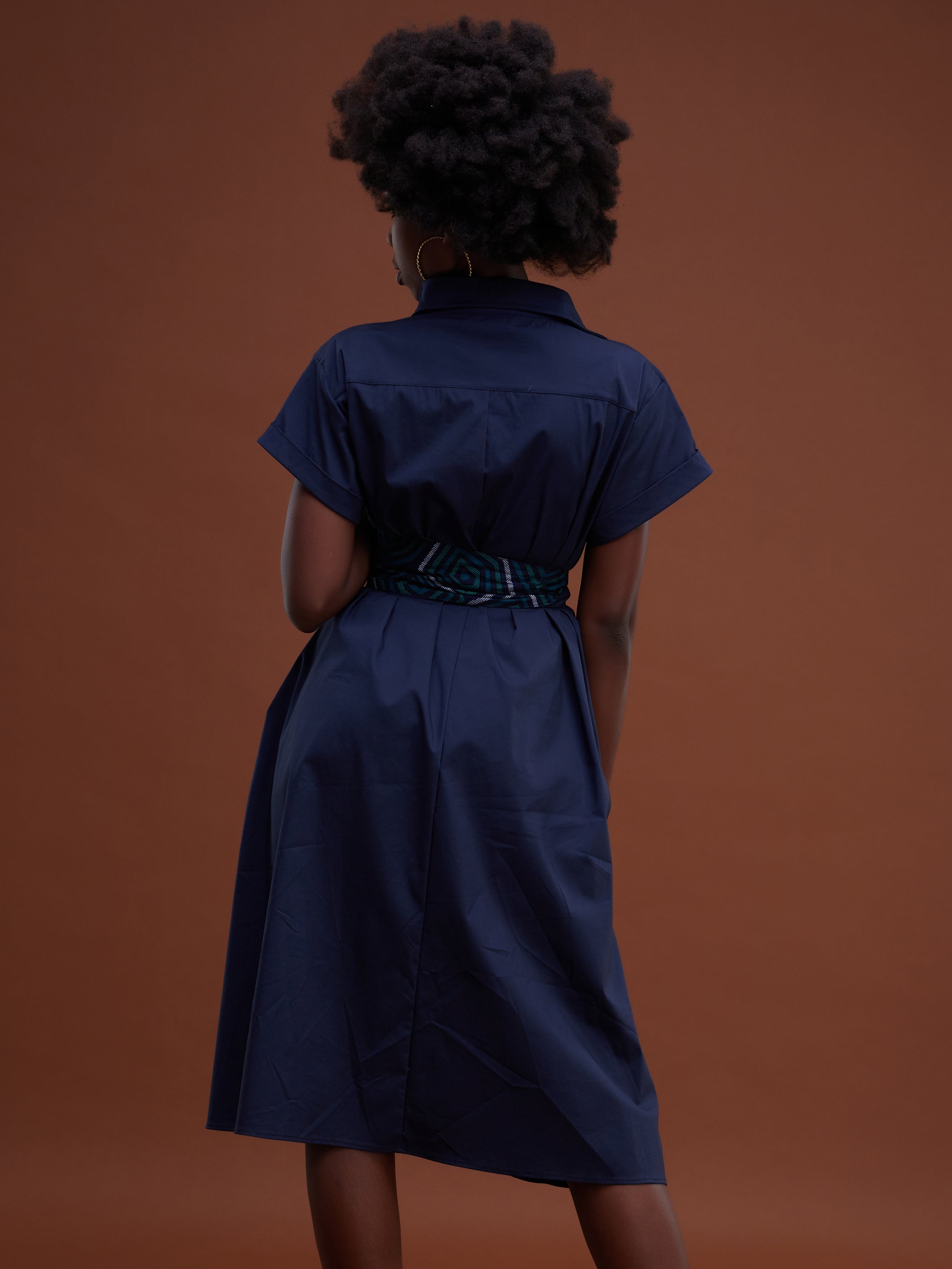Safari Huru Short Sleeved Knee Length Dress - Navy Blue