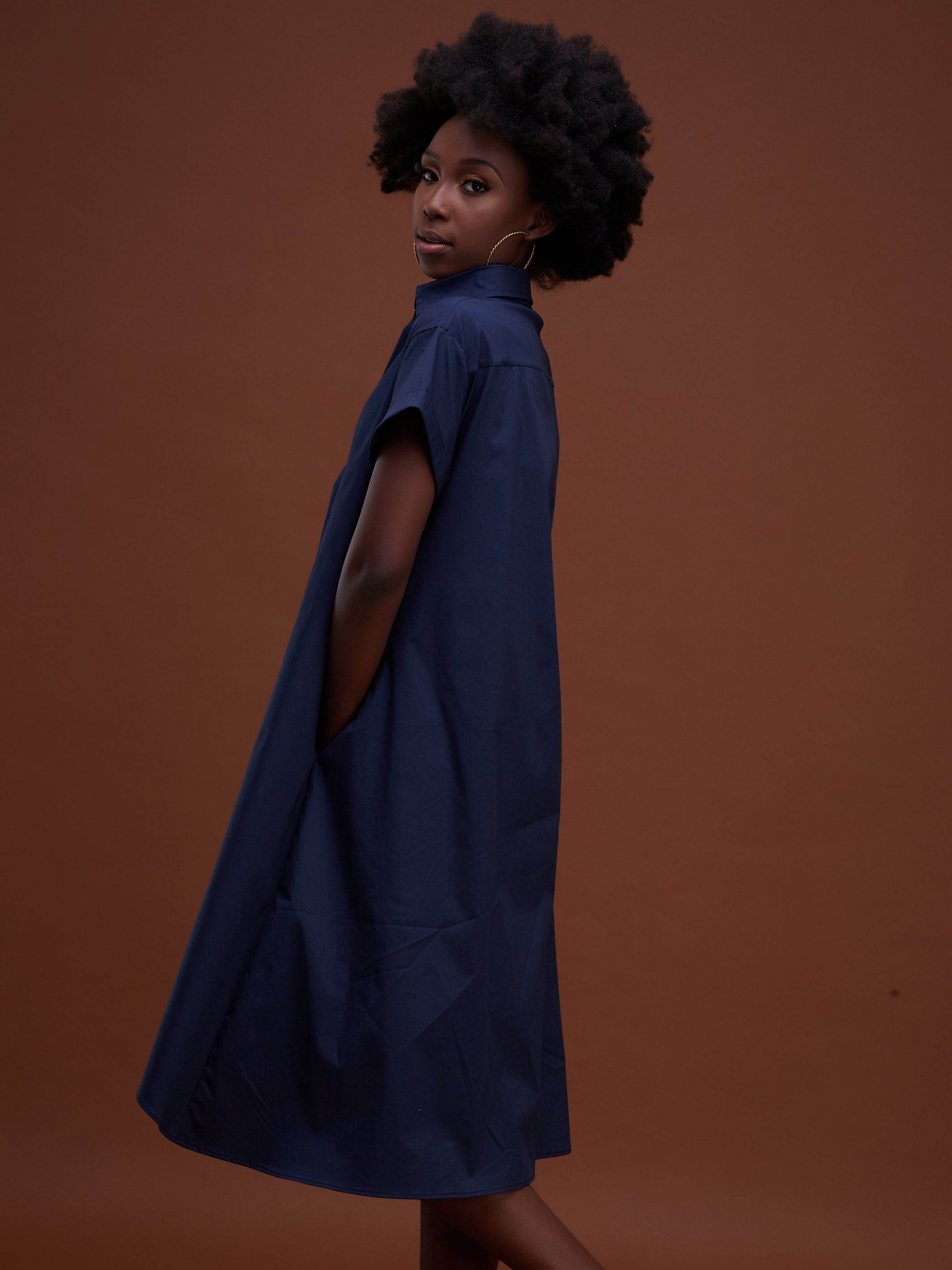 Safari Huru Short Sleeved Knee Length Dress - Navy Blue