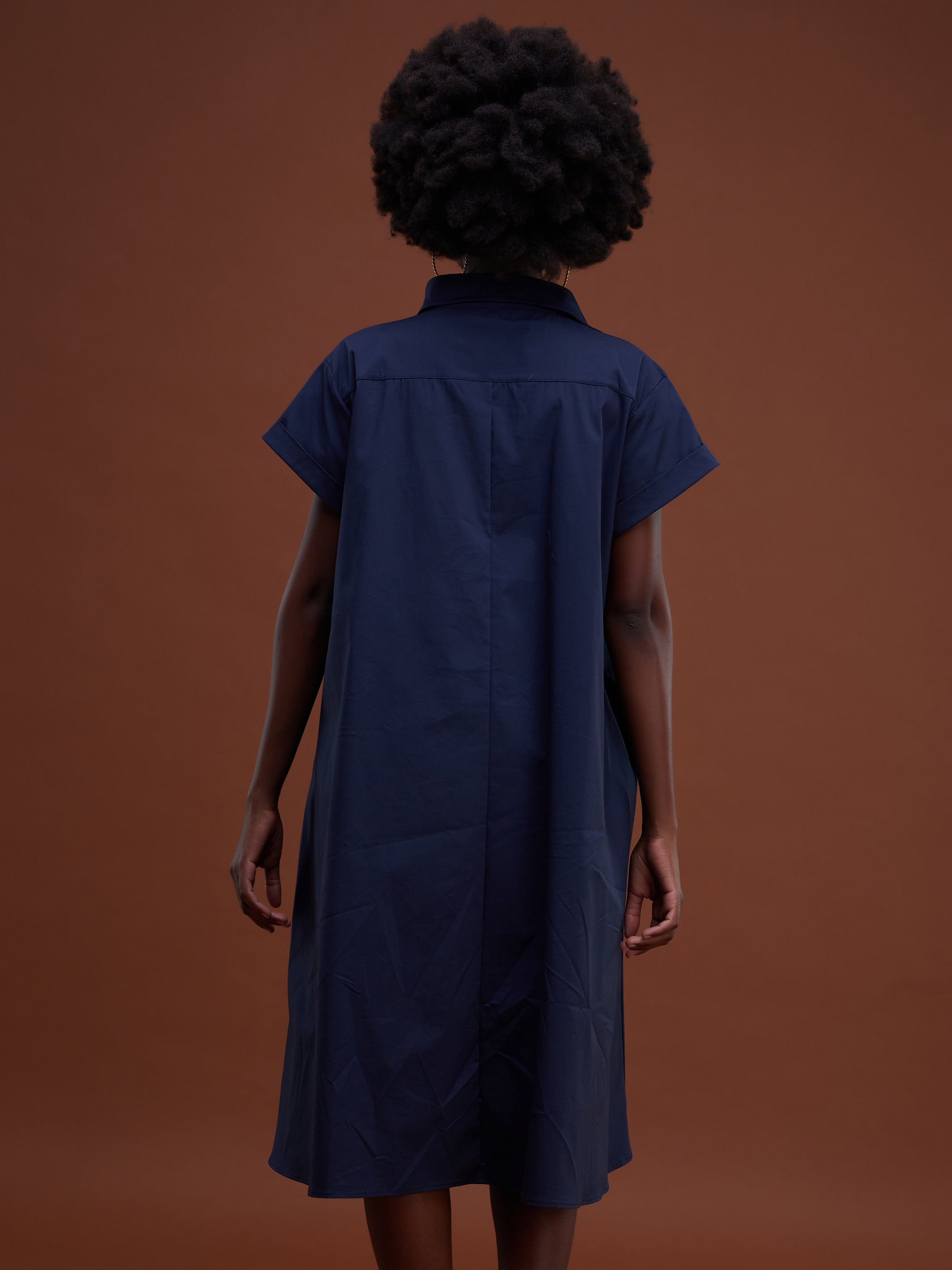 Safari Huru Short Sleeved Knee Length Dress - Navy Blue