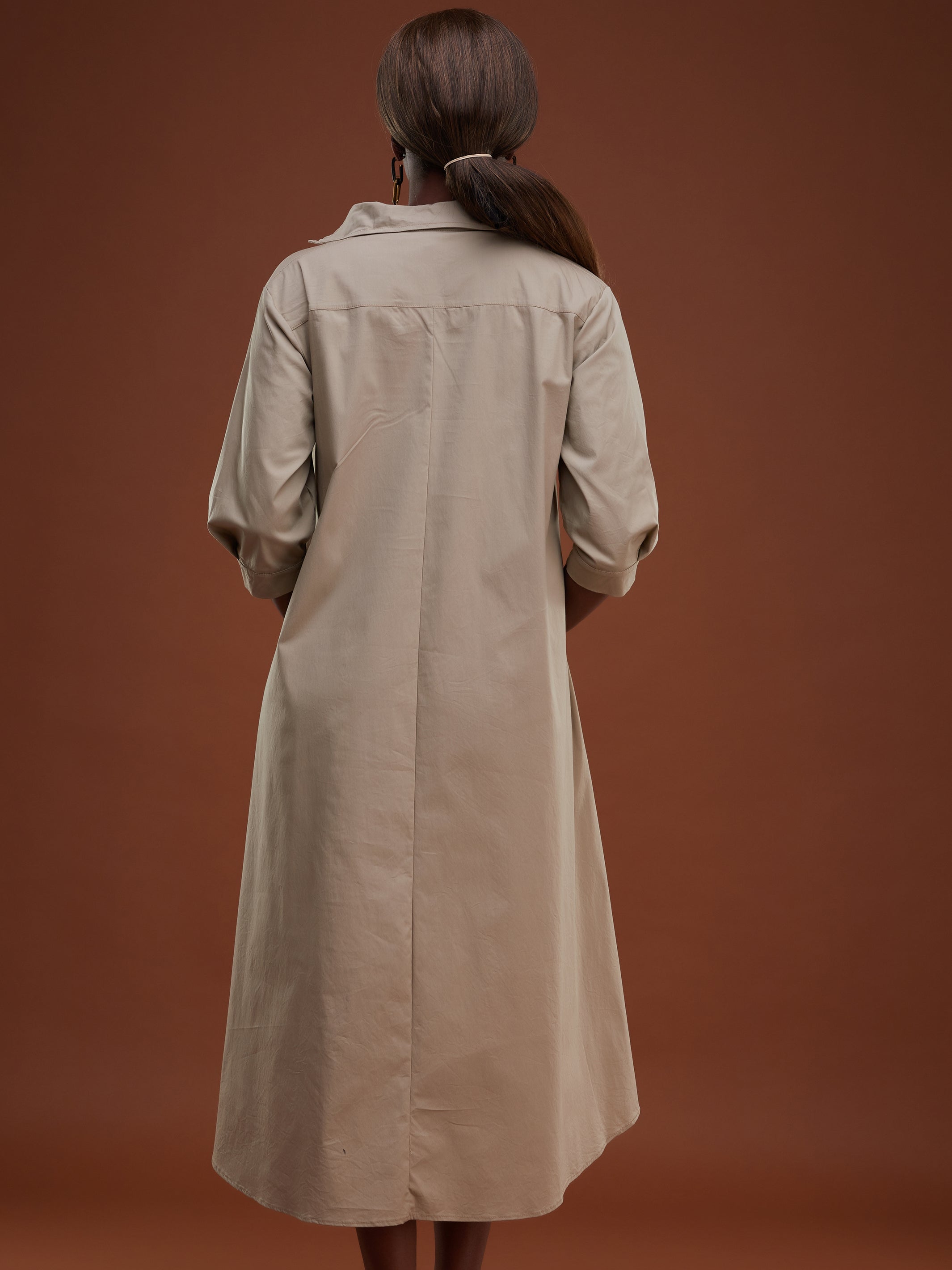 Safari Huru 3/4 Sleeved High Low Knee Length Dress - Sand