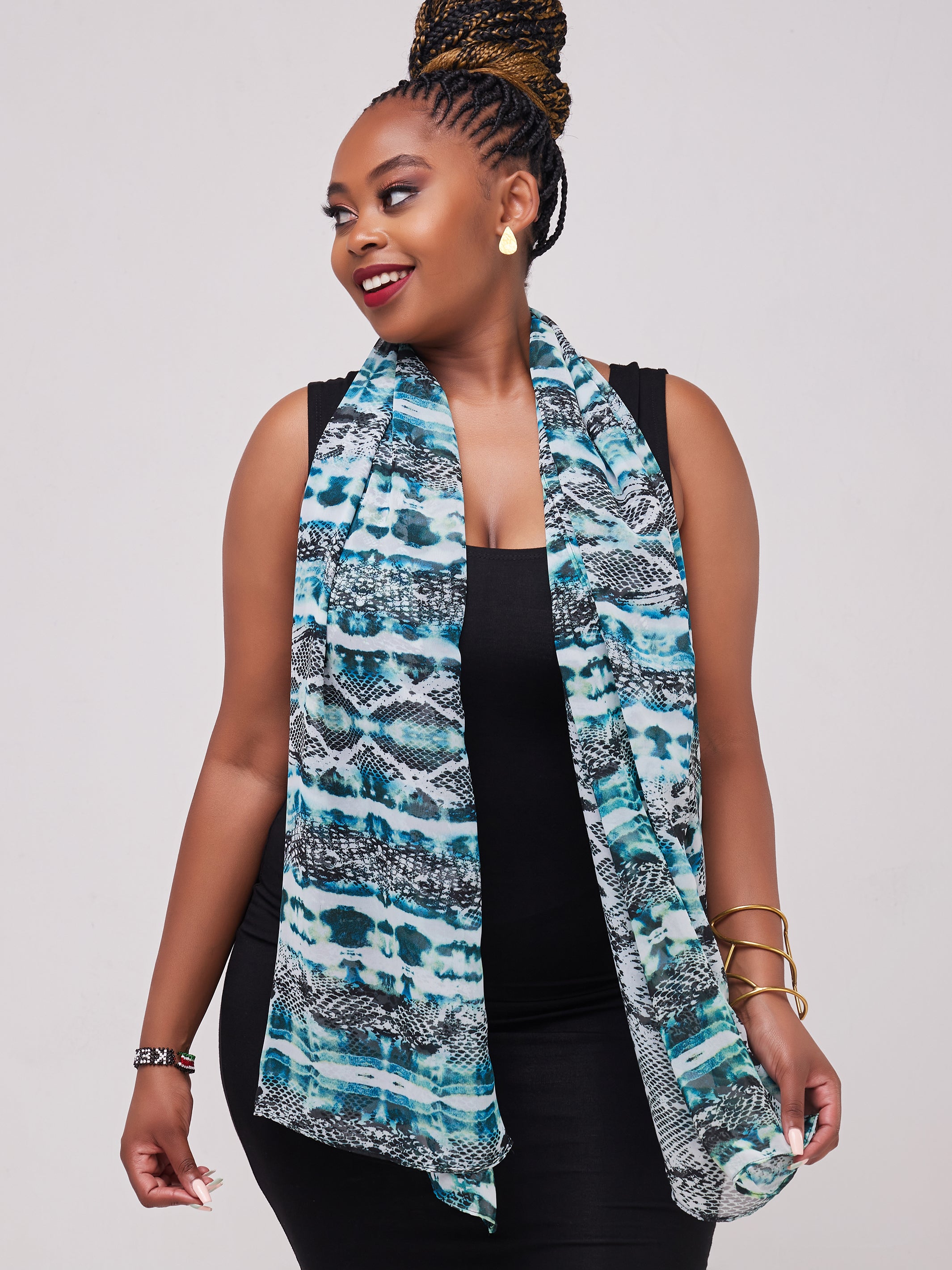 Safari Basic Chiffon Scarf - Light Blue Print