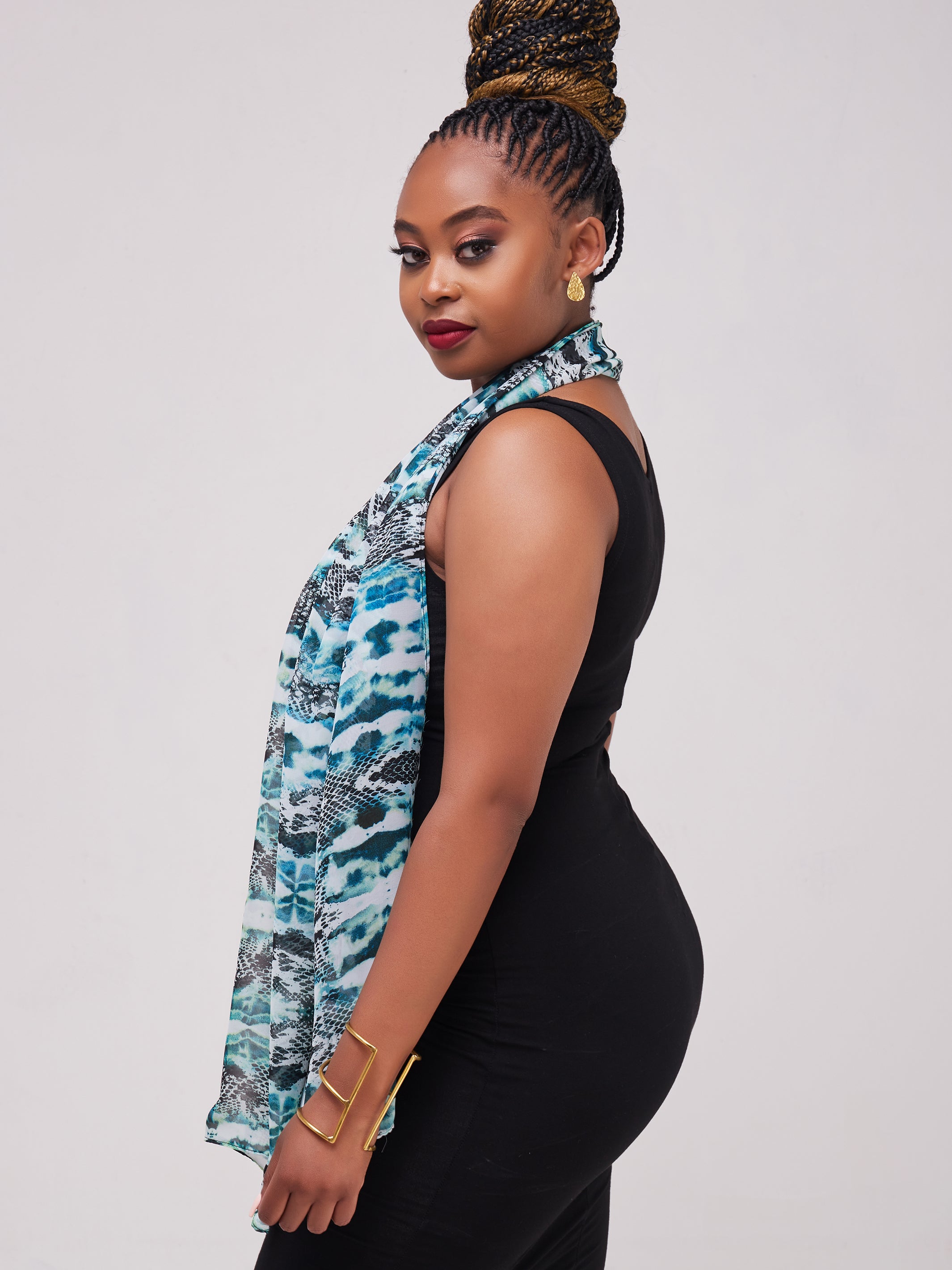Safari Basic Chiffon Scarf - Light Blue Print