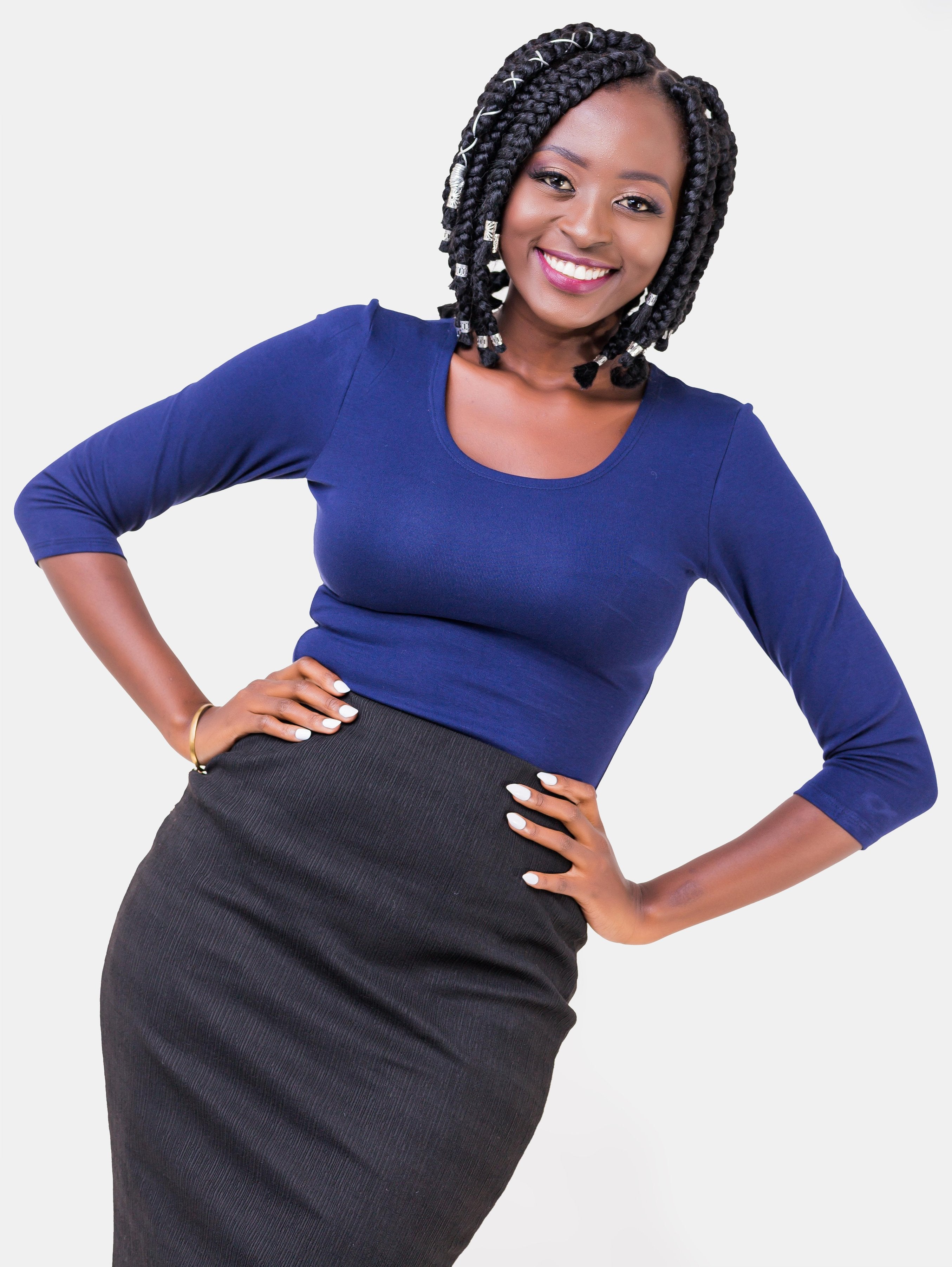 Vivo Basic 3/4 Sleeved Bodysuit - Navy Blue