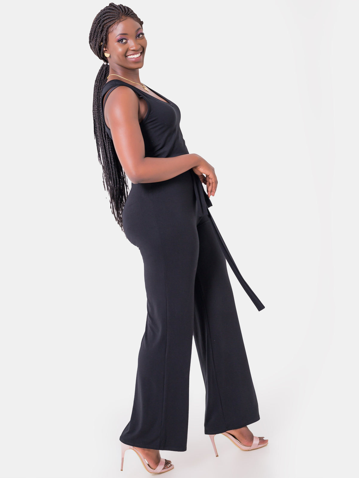 Vivo Jema Off-shoulder Long Sleeve Jumpsuit - Peach