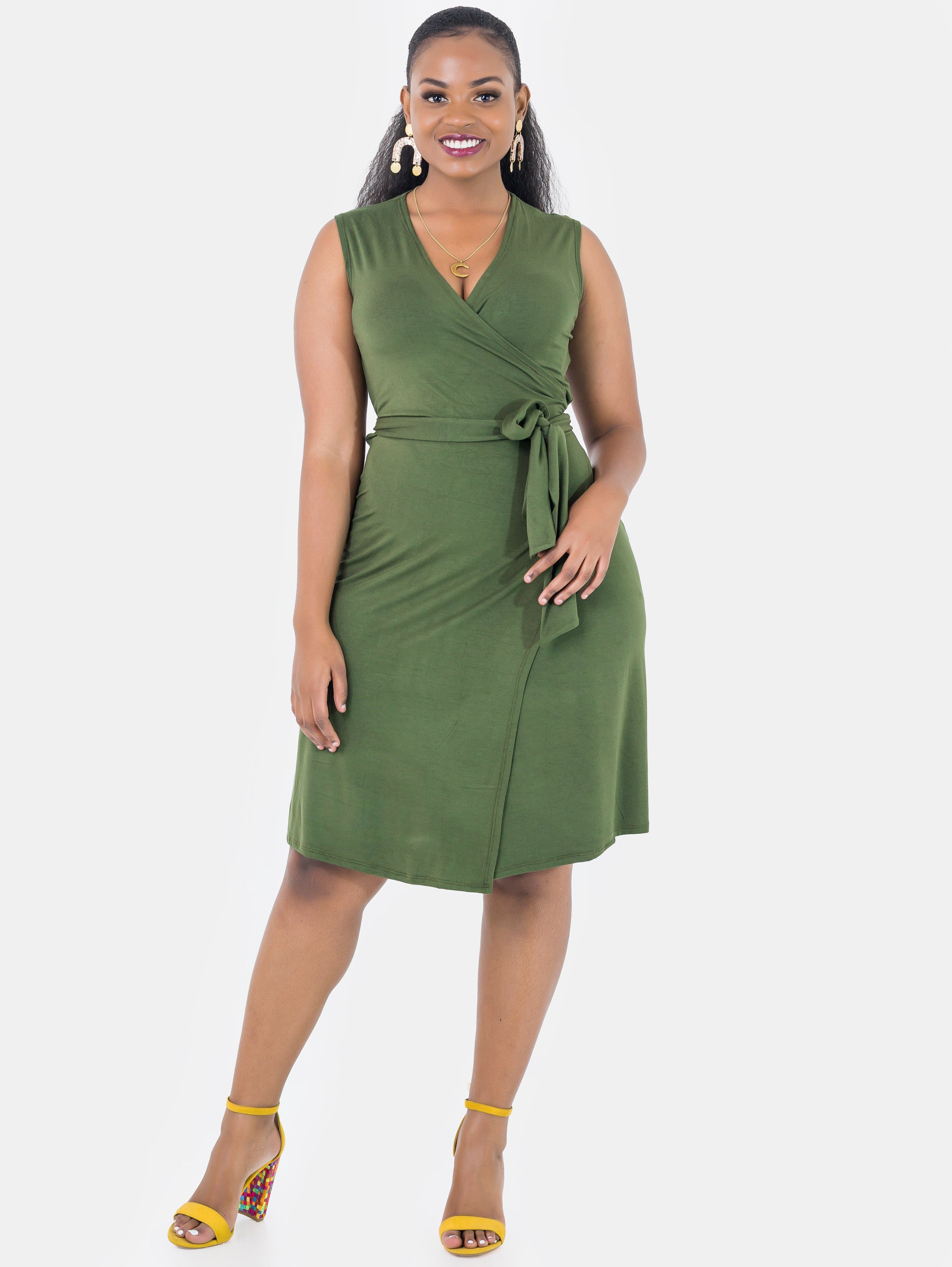Vivo Sleeveless Wrap Knee Length Dress - Hunters Green (Special Offer)