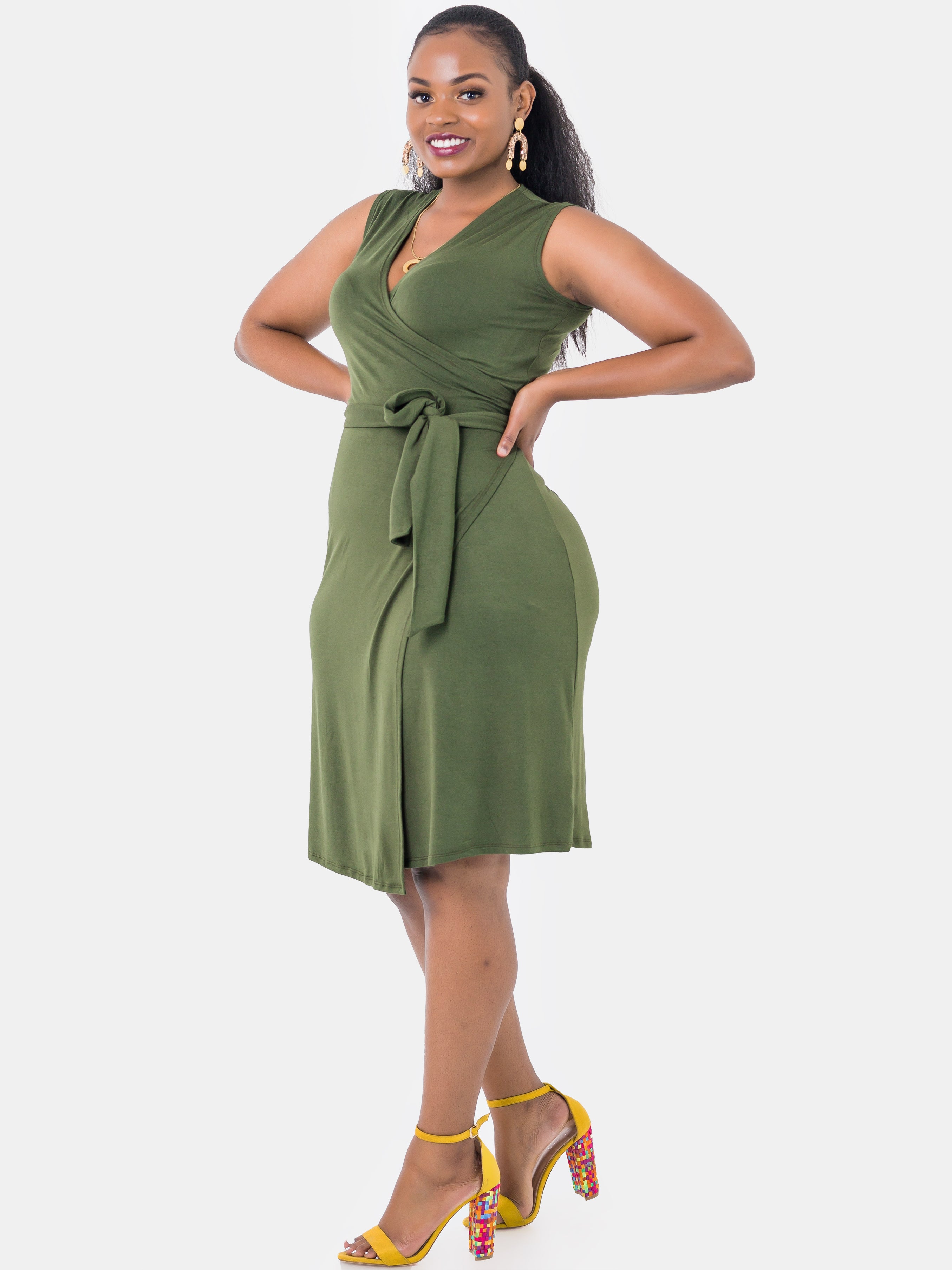 Vivo Sleeveless Wrap Knee Length Dress - Hunters Green (Special Offer)