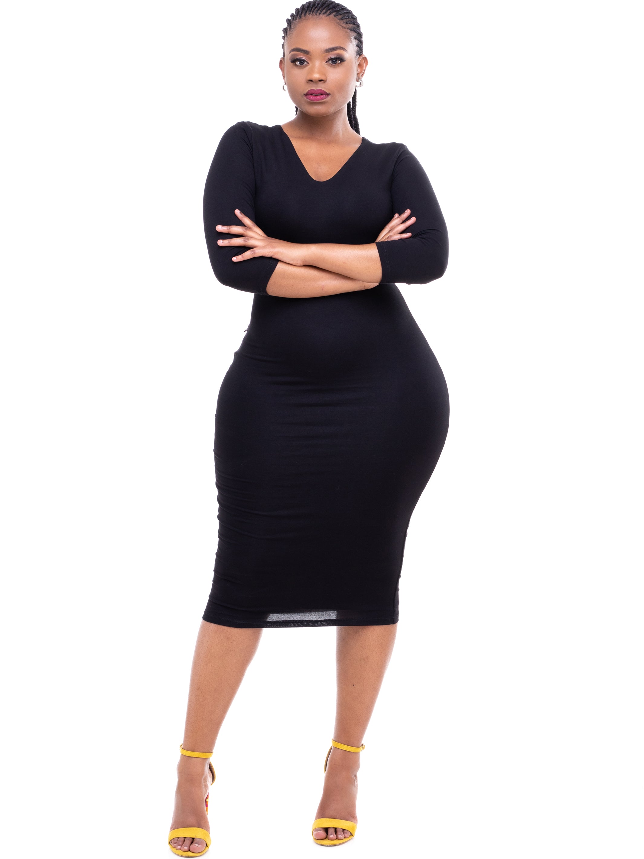 Vivo Basic 3/4 Sleeve Reversible Bodycon - Black