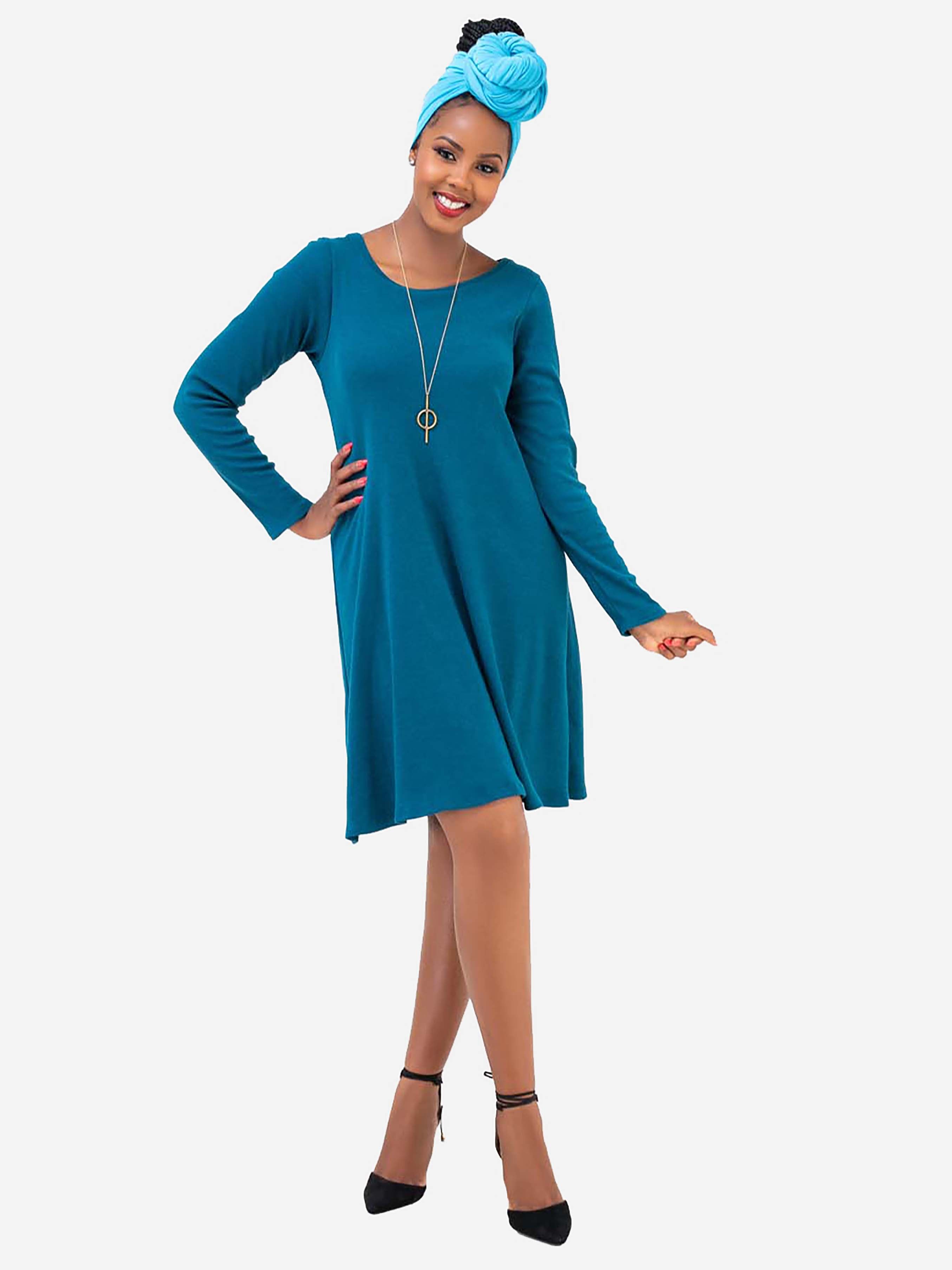 Vivo Judith A-Line Sweater Dress - Turquoise