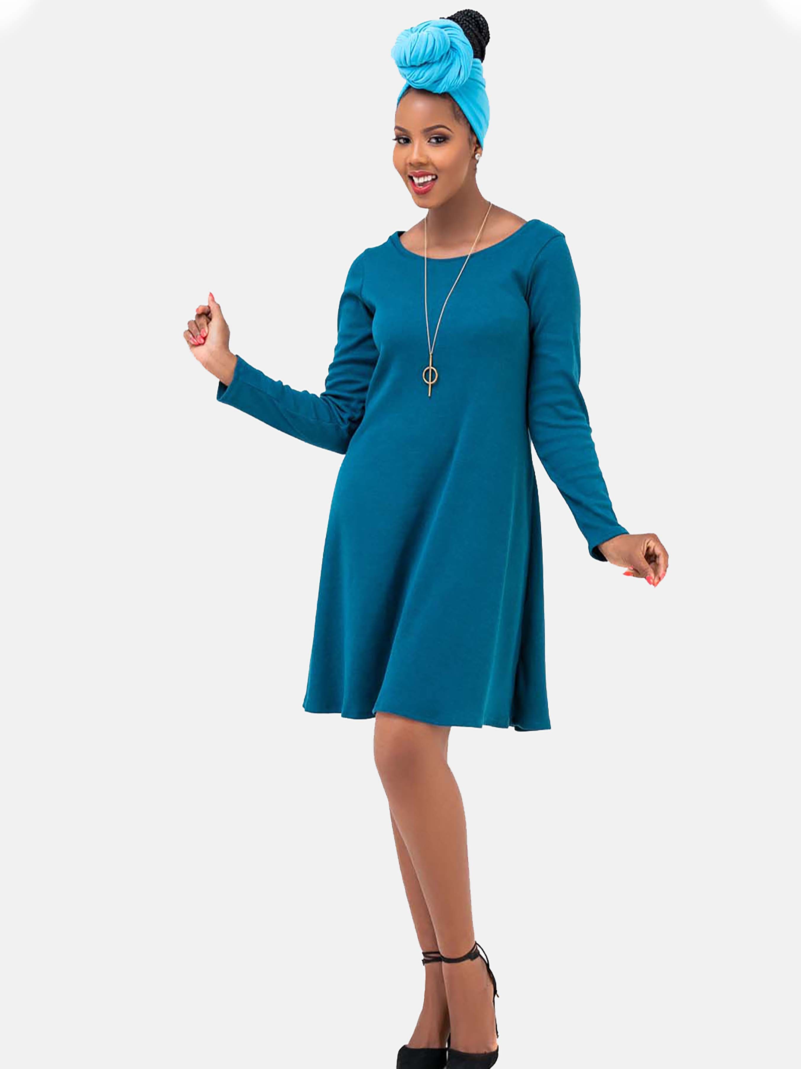 Vivo Judith A-Line Sweater Dress - Turquoise